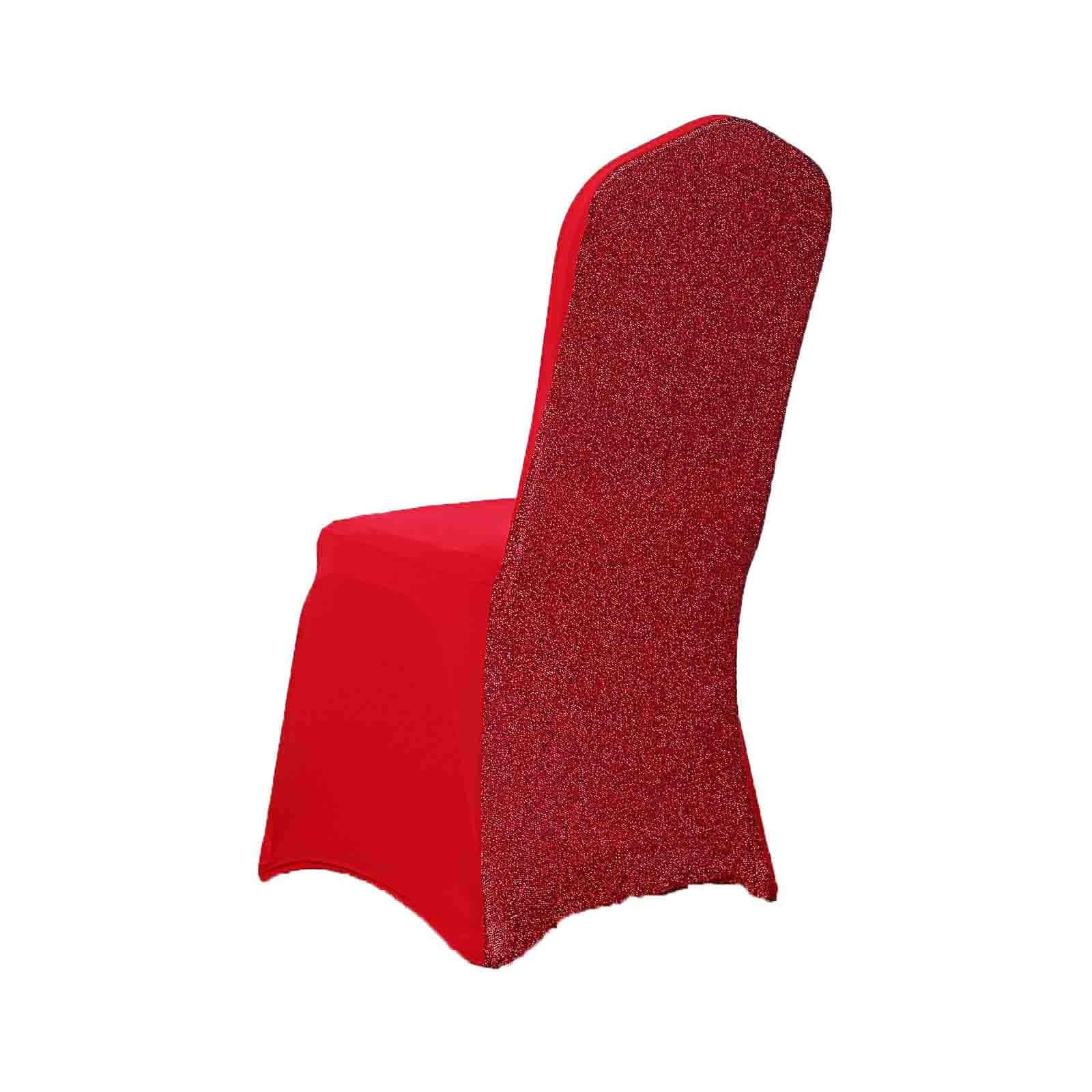 Spandex Chair Cover with Metallic Shimmer Tinsel Back for Banquet Chairs Red - Fitted Slipcover