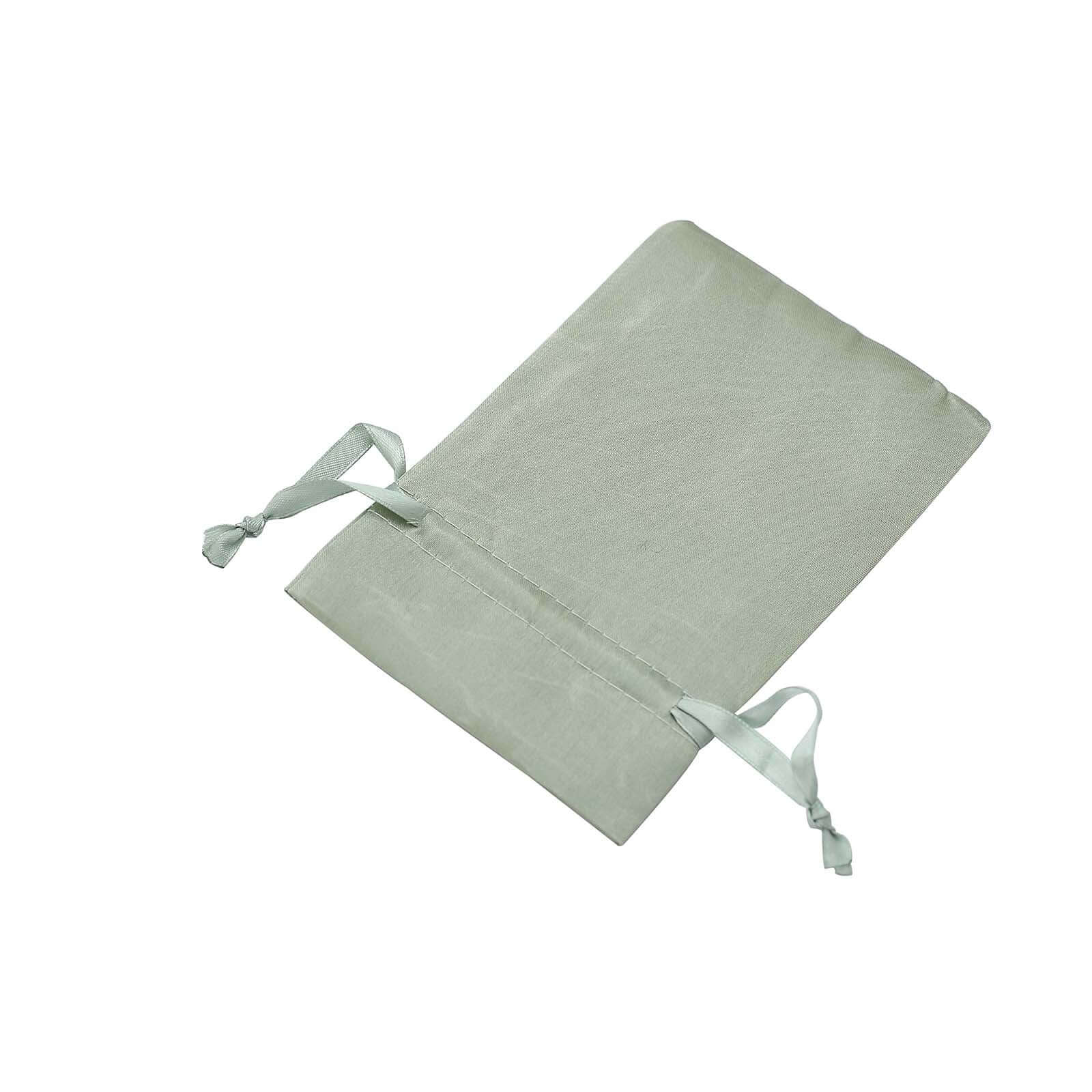 12 Pack 4x6 Sage Green Satin Drawstring Wedding Party Favor Gift Bags