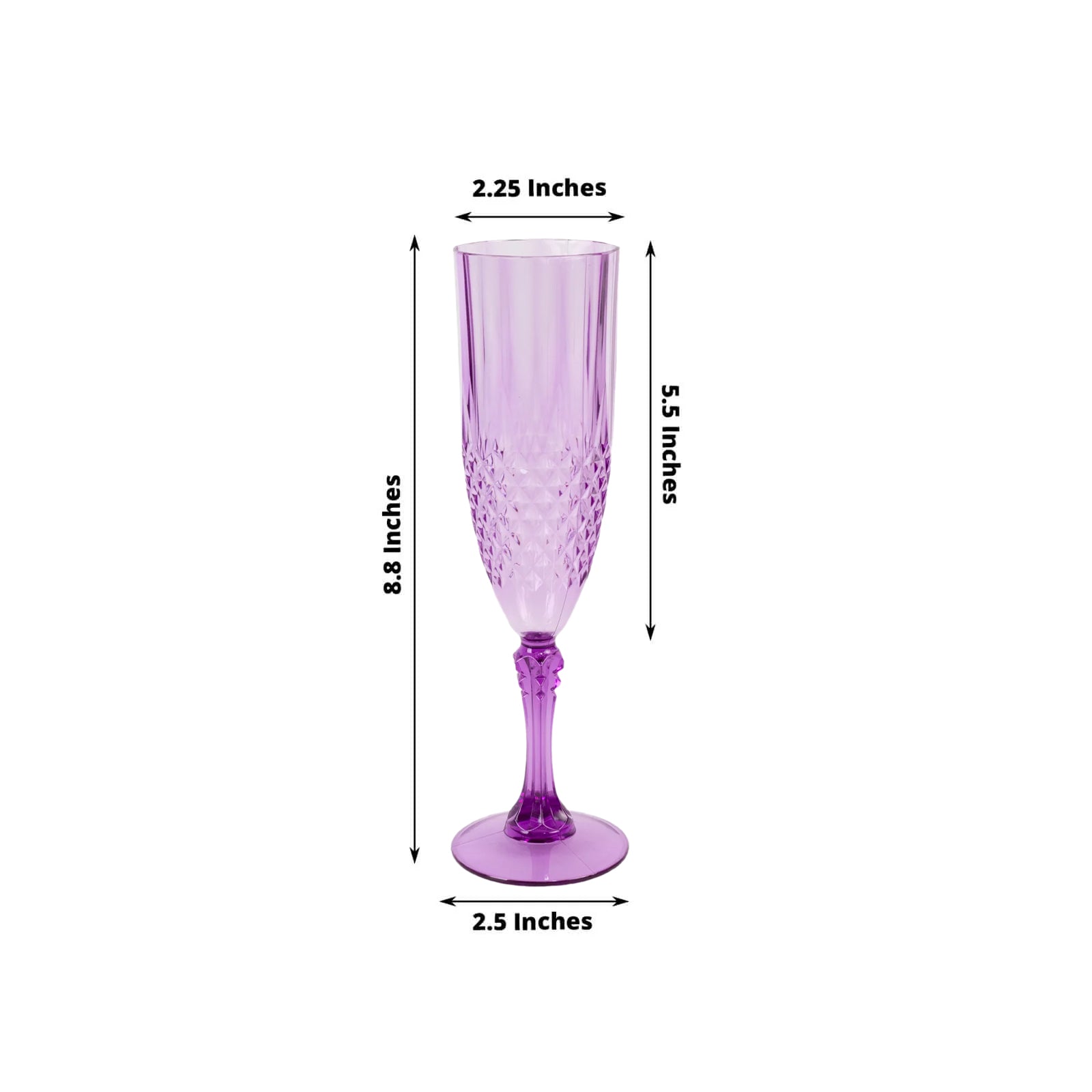 6-Pack Plastic Wedding Toast Flutes Purple Transparent Crystal Cut Style - Reusable Champagne Glasses 8oz