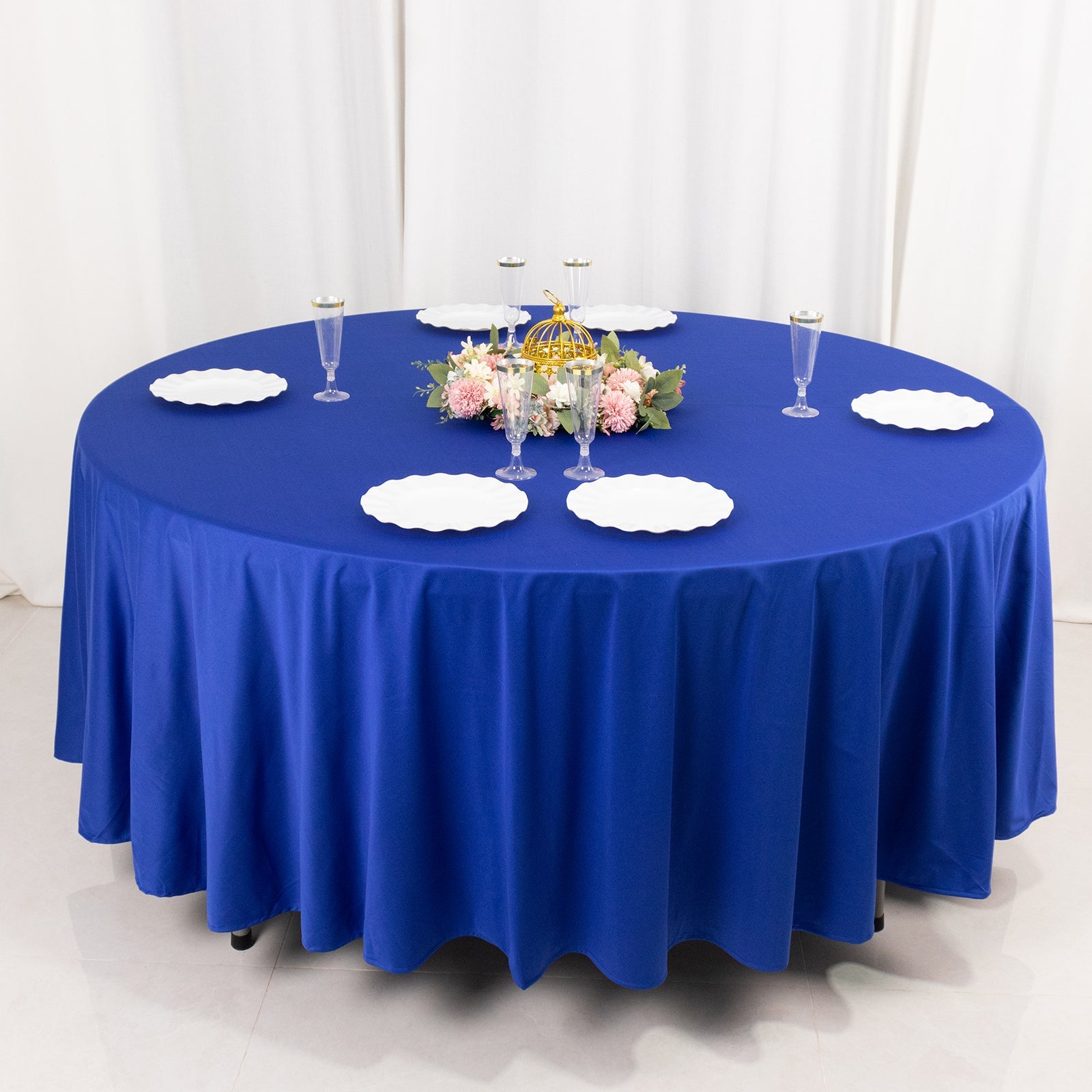 Premium Scuba Round 108 Tablecloth Royal Blue - Wrinkle Free & Stain Resistant Table Cover