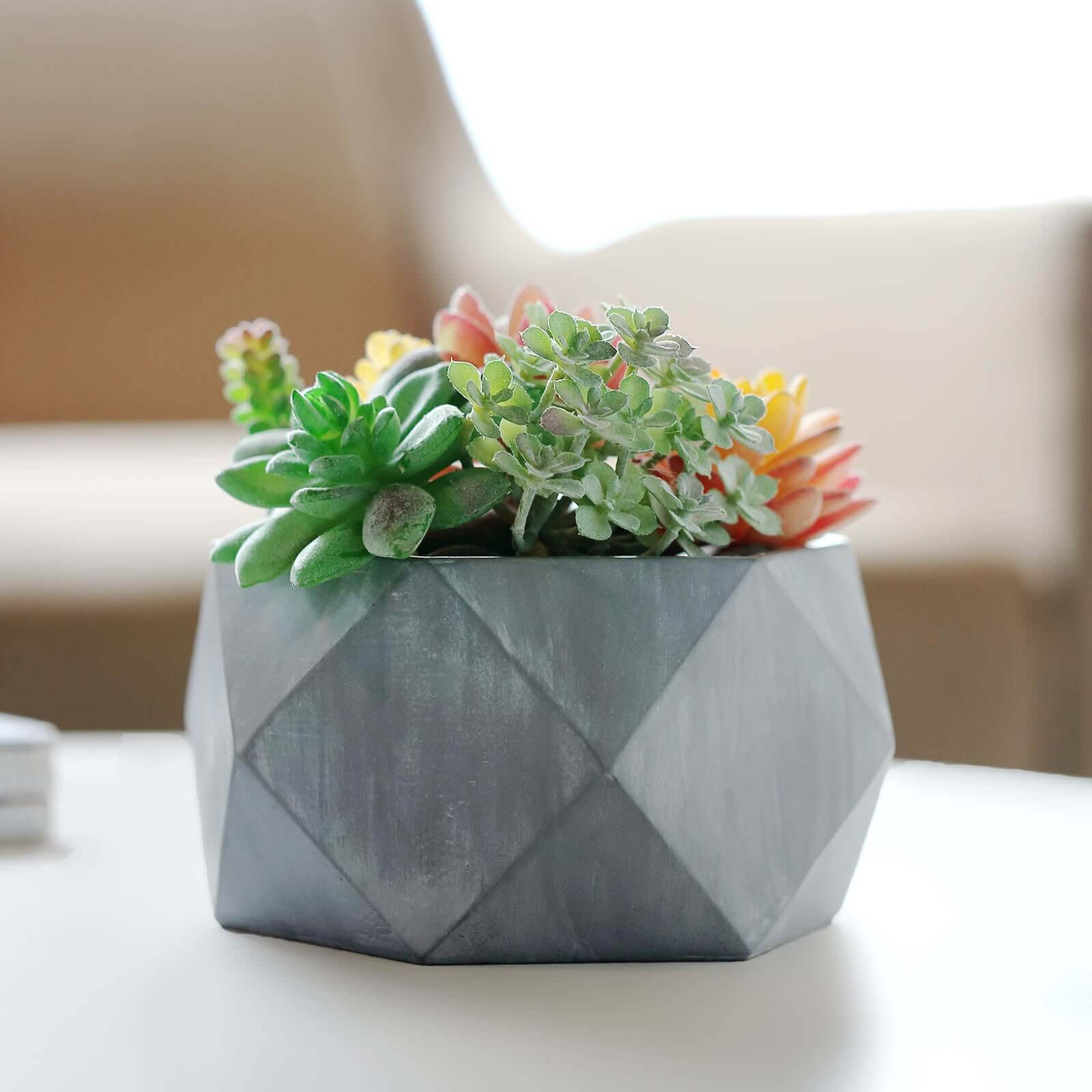 Geometric Planter Mini Cement Design Gray Finish - Concrete Succulent Flower Pot 7