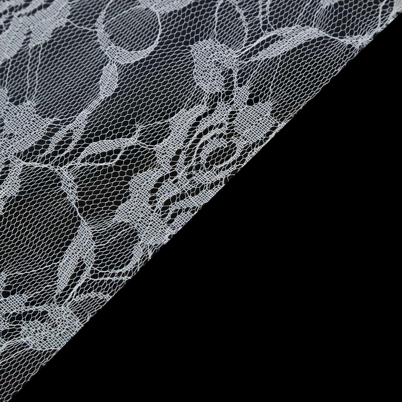 Lace 12x108 Table Runner White with Rose Flower Pattern - Stylish Vintage Table Decor