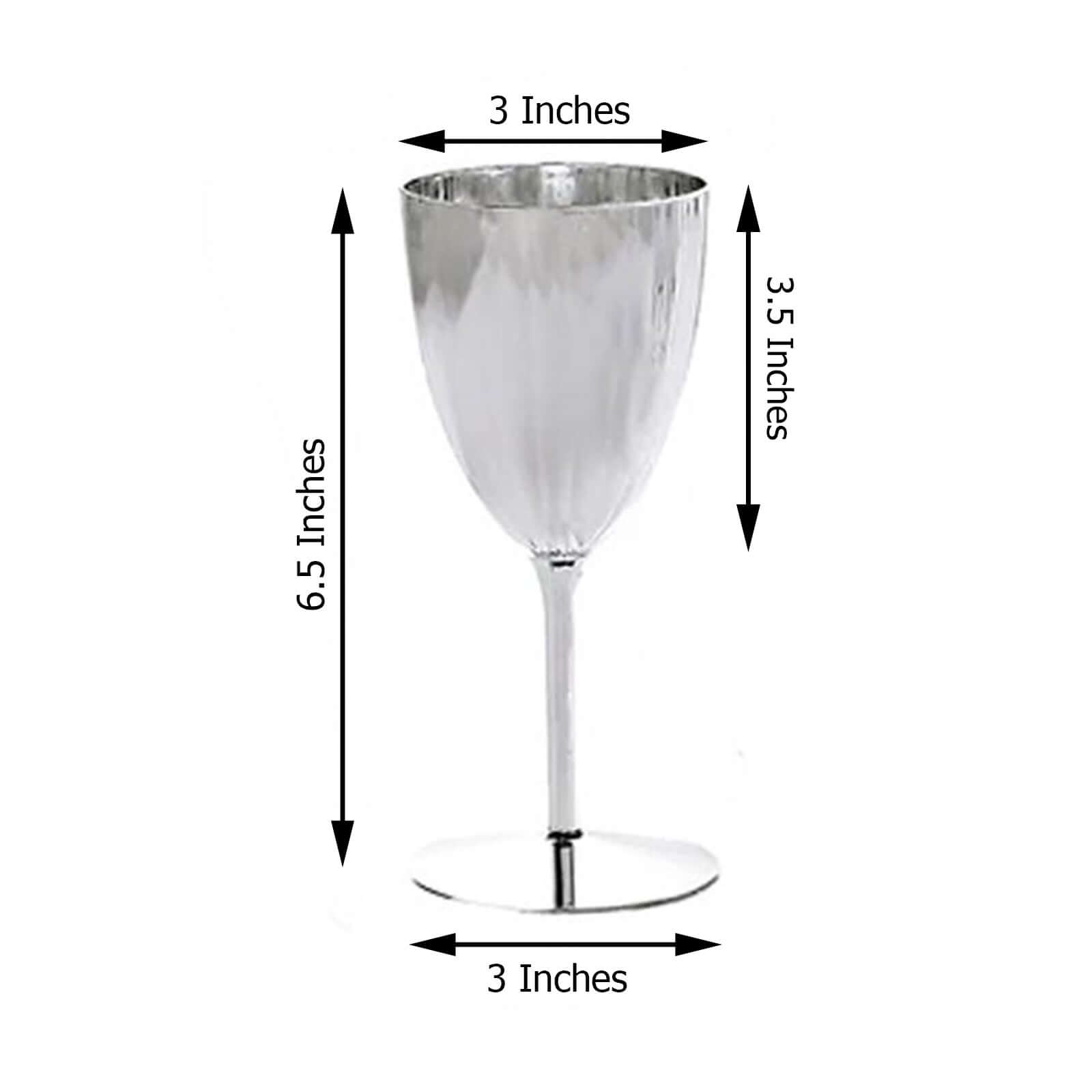 6-Pack Plastic Wine Glasses in Metallic Silver - Classy Disposable Goblets for Parties, Receptions & Banquets 8oz