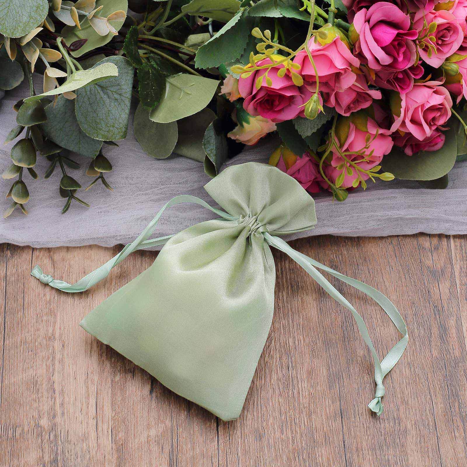 12 Pack 4x6 Sage Green Satin Drawstring Wedding Party Favor Gift Bags