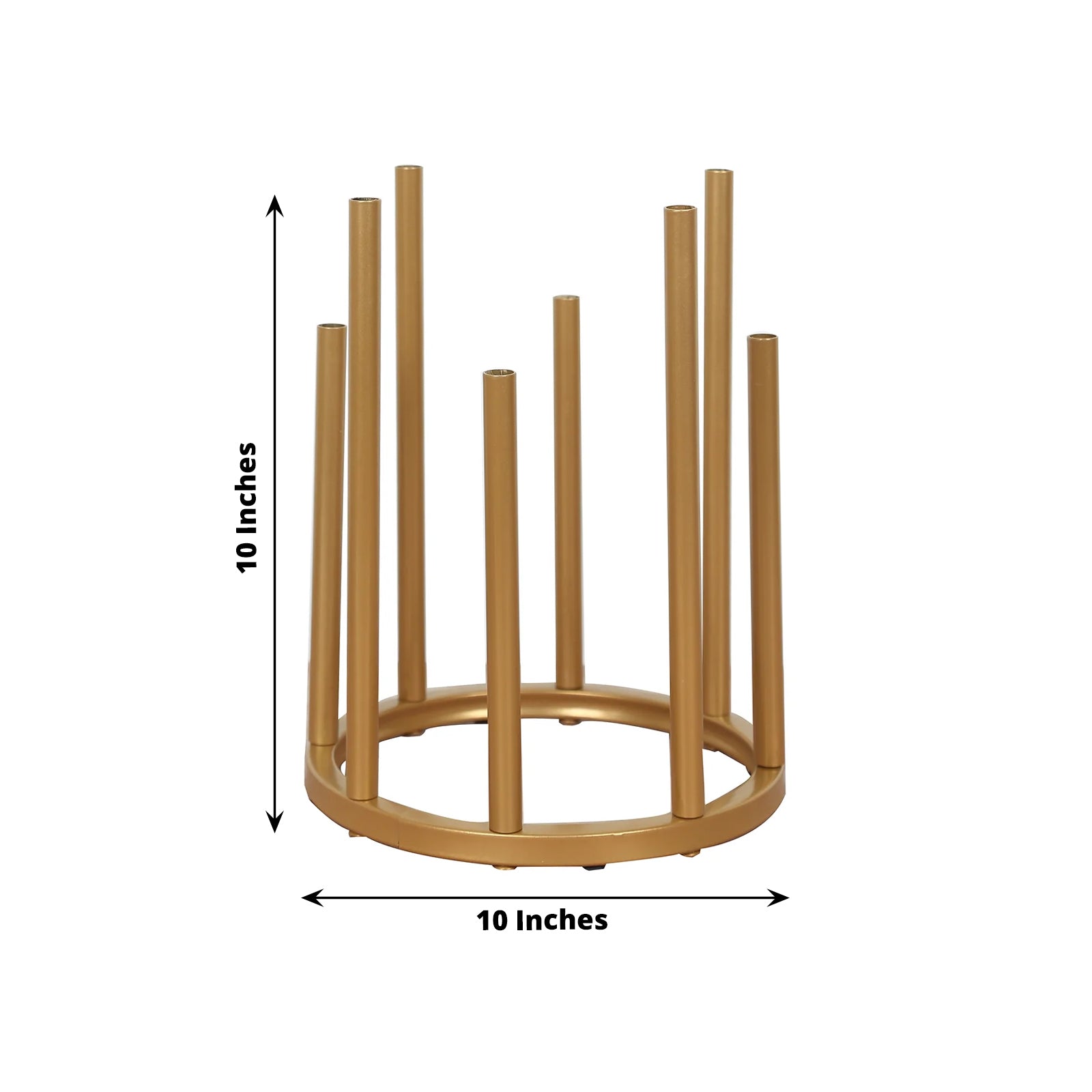 Flower Vase Gold Metal Minimalist 8-Tubes Round Base Design - Single Stem Bud Centerpiece for Arrangements 10