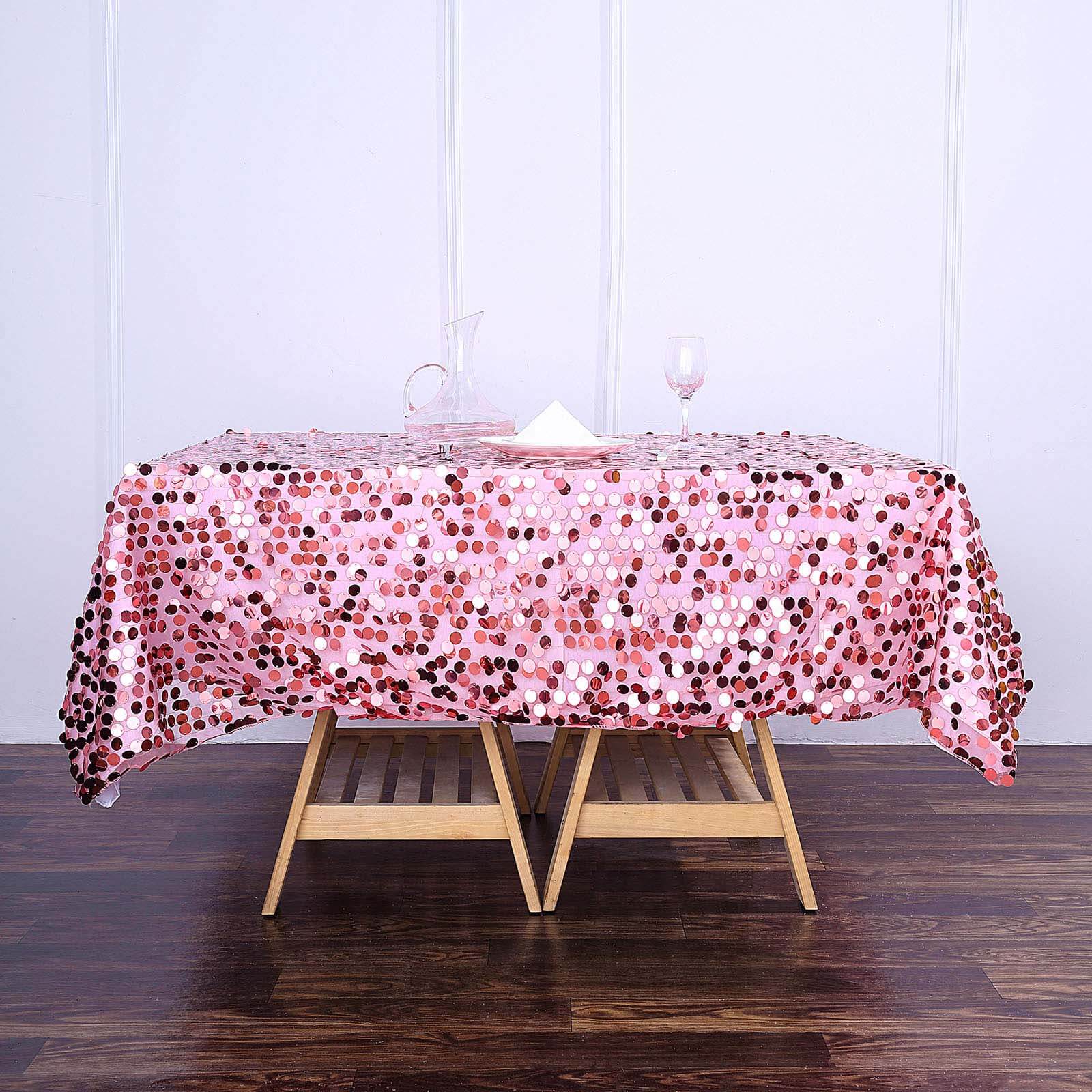 72x72 Pink Big Payette Sequin Square Table Overlay