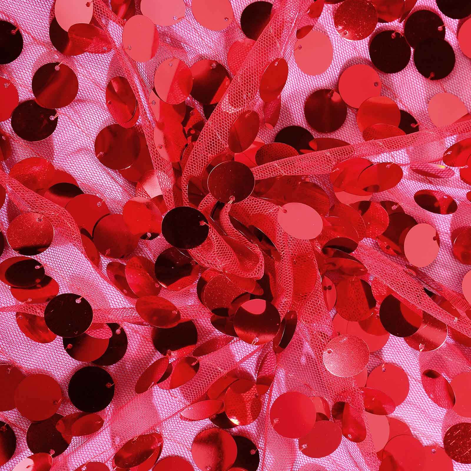 Sequin 120 Round Tablecloth Red - Seamless Big Payette Design Table Cover
