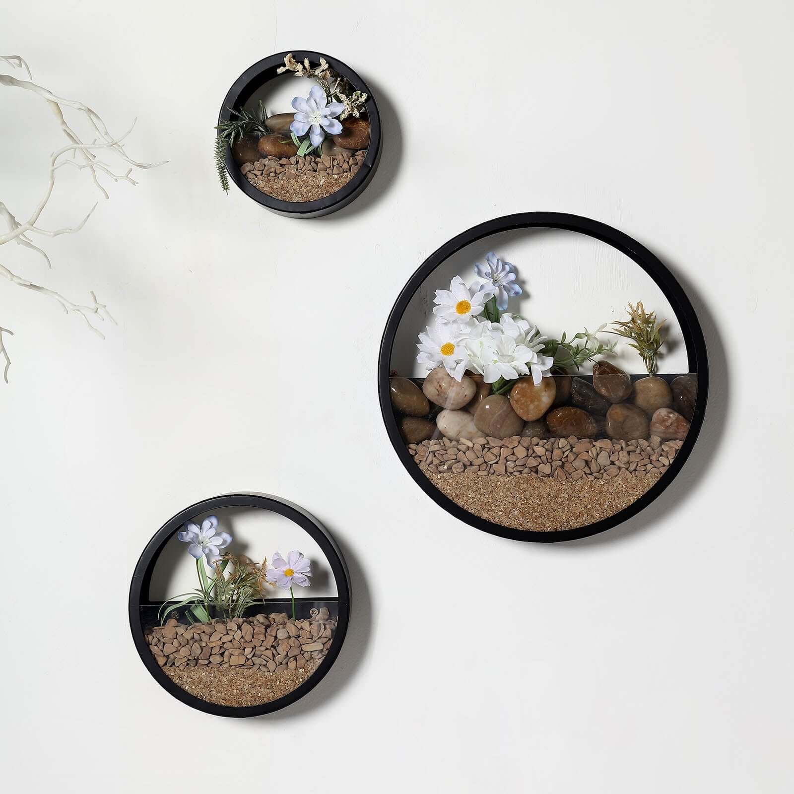 Set of 3 Black Half Moon Wall Planters, Round Metal Wall Hanging Planter, Modern Indoor Outdoor Terrarium - 6,8,12