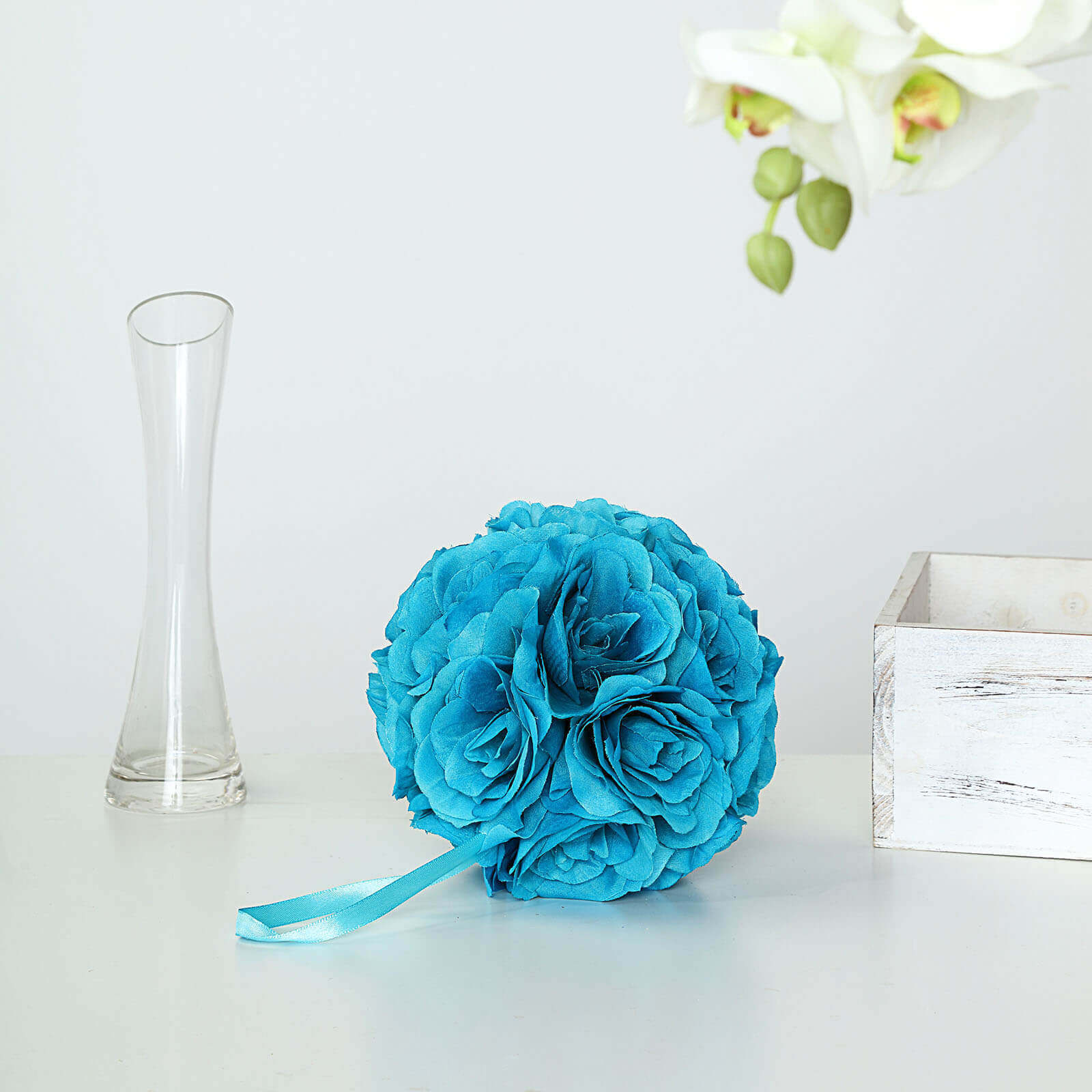 2 Pack 7 Turquoise Artificial Silk Rose Kissing Ball, Faux Flower Ball