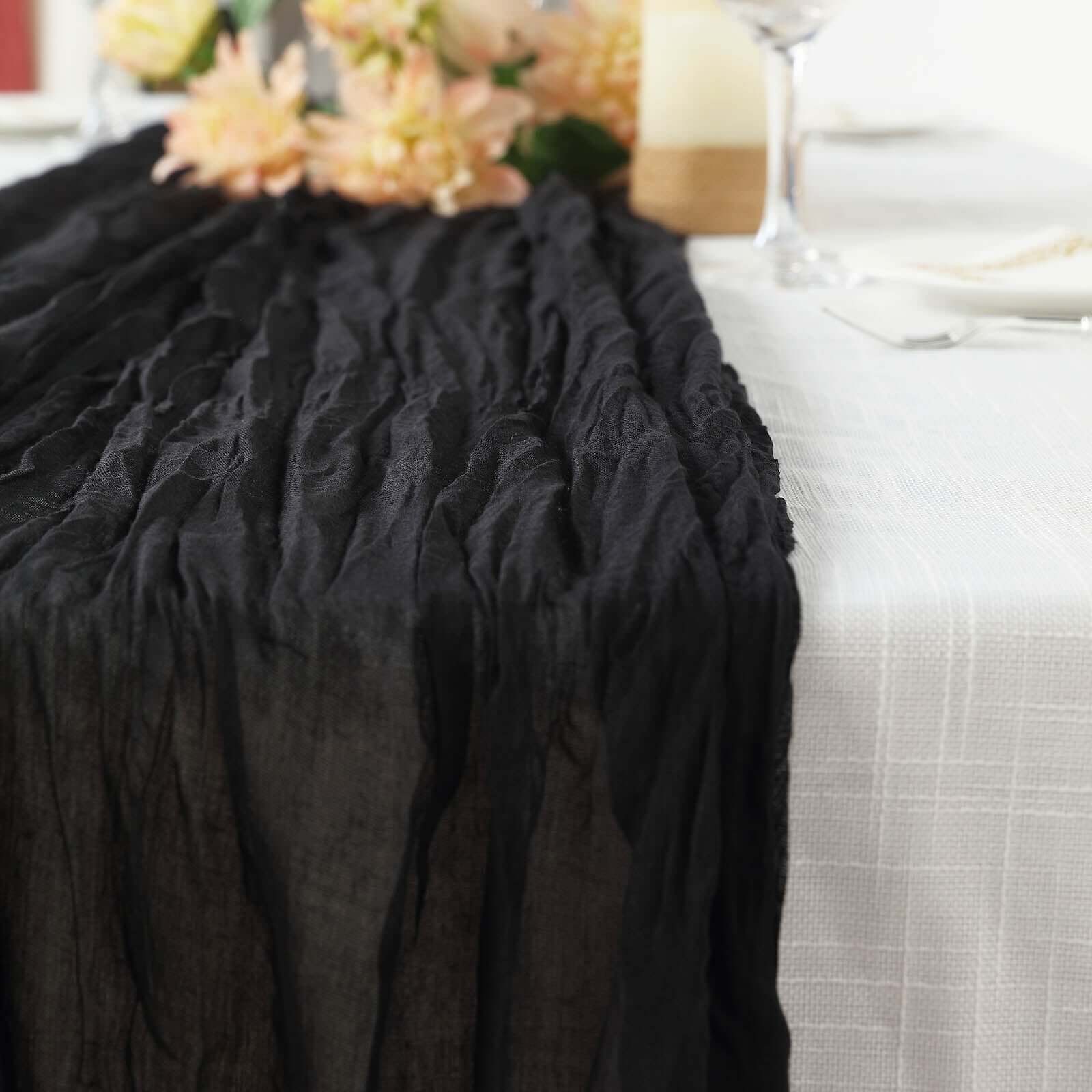 Gauze Cheesecloth 10ft Table Runner Black - Soft & Rustic Boho Linen Runner