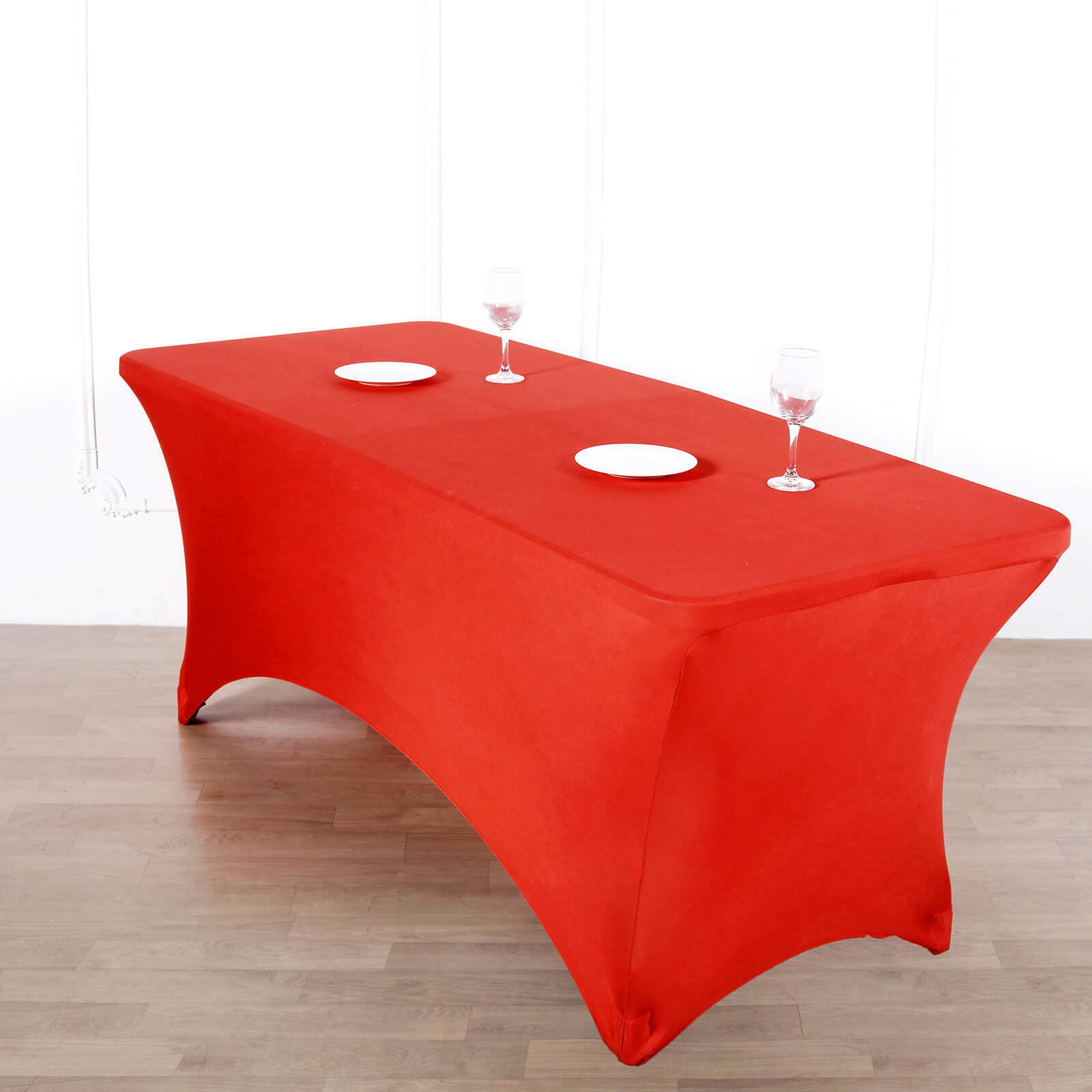 Stretch Spandex 96x30 Rectangle Table Cover Red - Durable Form-Fitting Tablecloth