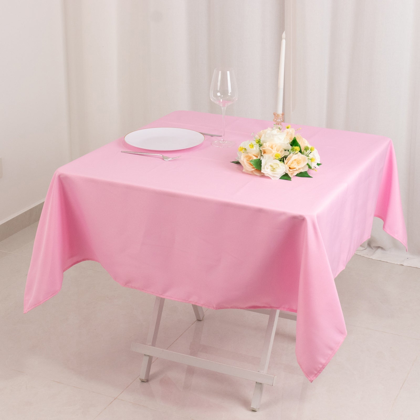 Premium Polyester 54x54 Square Tablecloth Pink - Stain and Wrinkle-Resistant 220GSM Table Cover