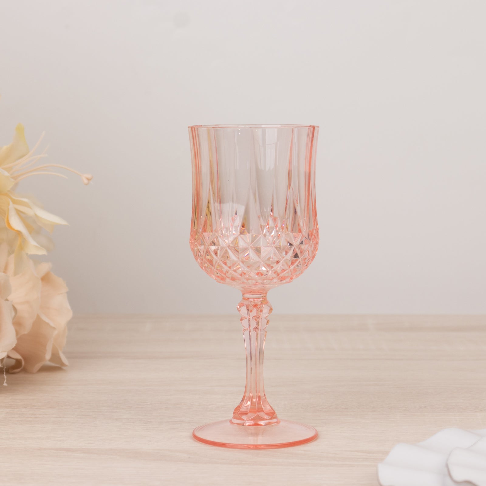 6-Pack Plastic Cocktail Goblets Transparent Blush Crystal Cut - Shatterproof Drinkware 8oz