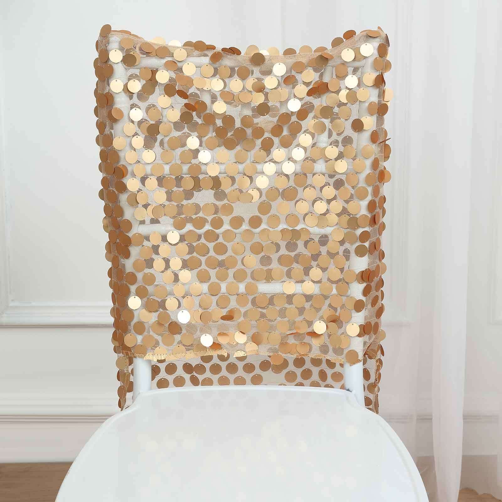 Sequin Chair Slipcover Big Payette Design for Chiavari Chairs Matte Champagne - Glittering Chair Back Cover