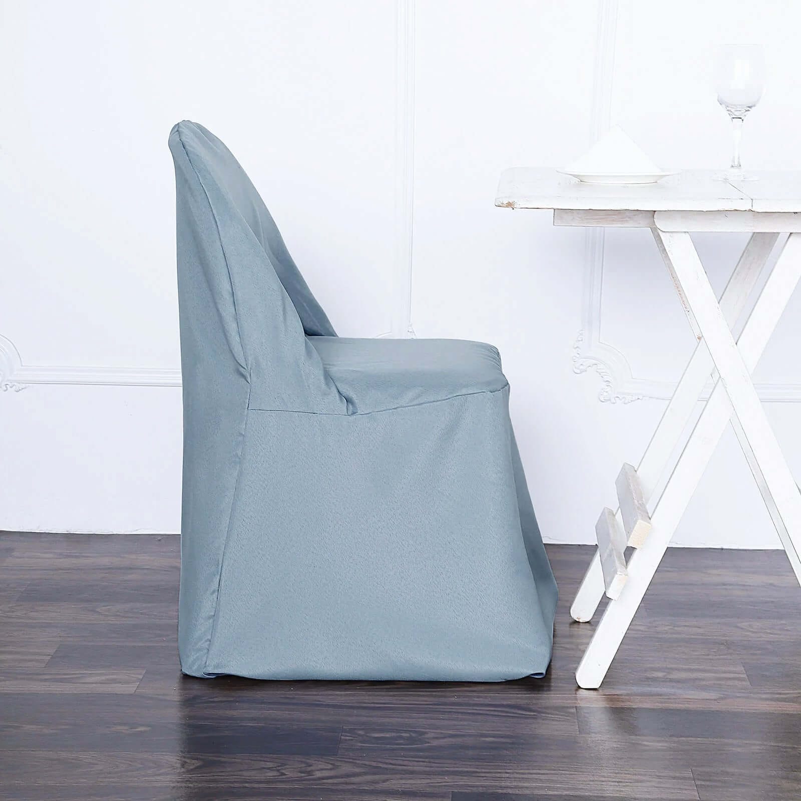 10 Pack Polyester Chair Covers for Folding Chairs Dusty Blue - Wrinkle-Free Stain-Resistant Slip-On Slipcovers