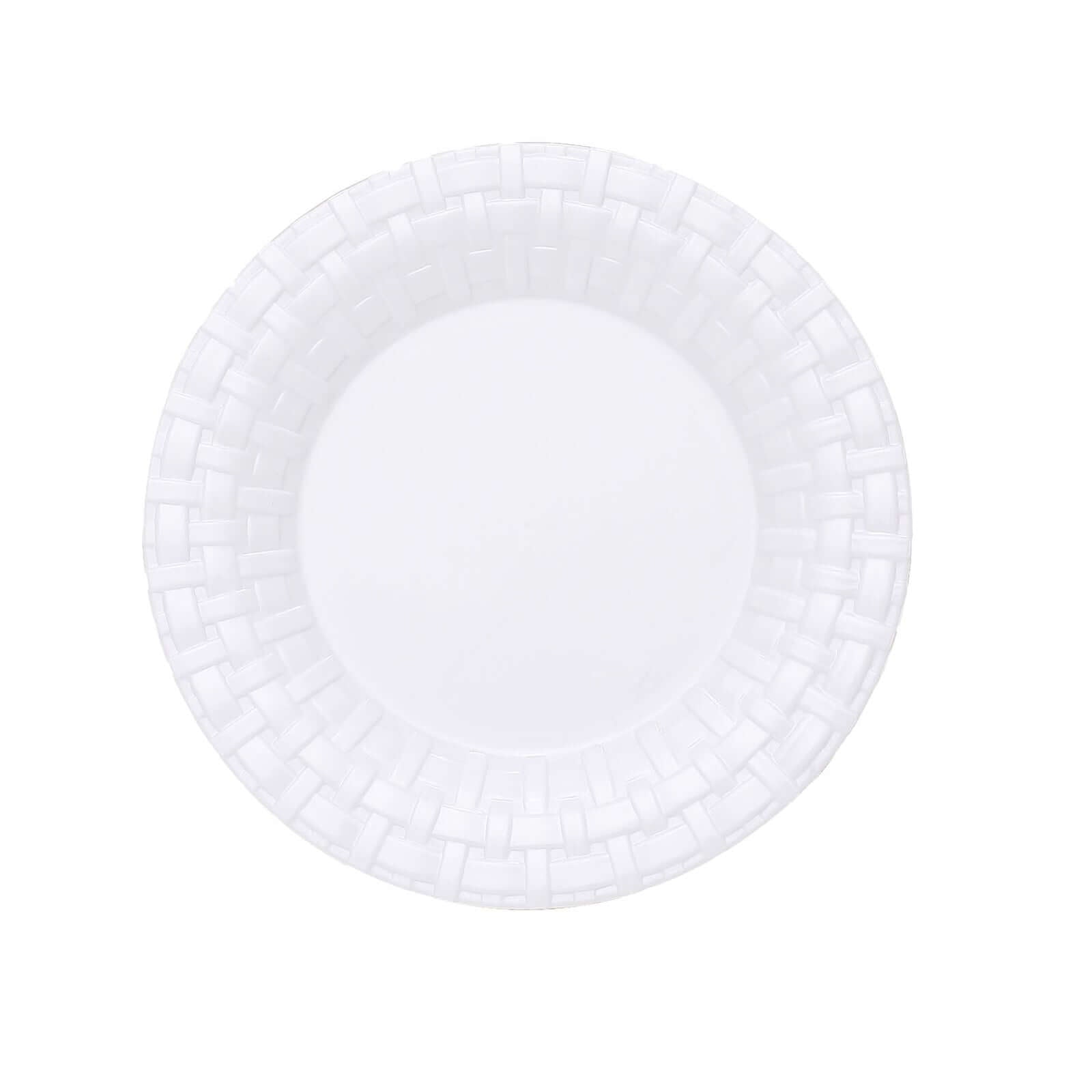 10 Pack 7 White Basketweave Rim Plastic Salad Dessert Plates, Round Disposable Appetizer Plates