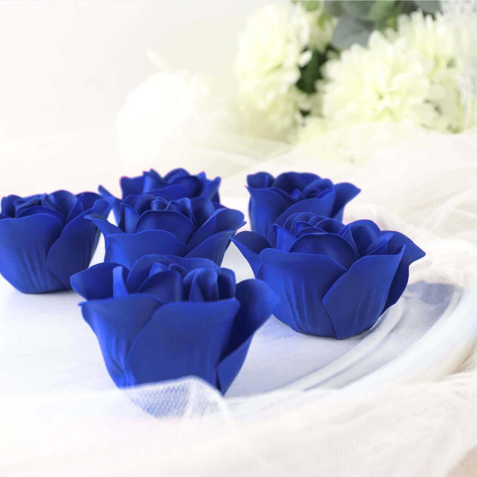 4 Pack 24 Pcs Royal Blue Scented Rose Soap Heart Shaped Party Favors With Gift Boxes And Ribbon