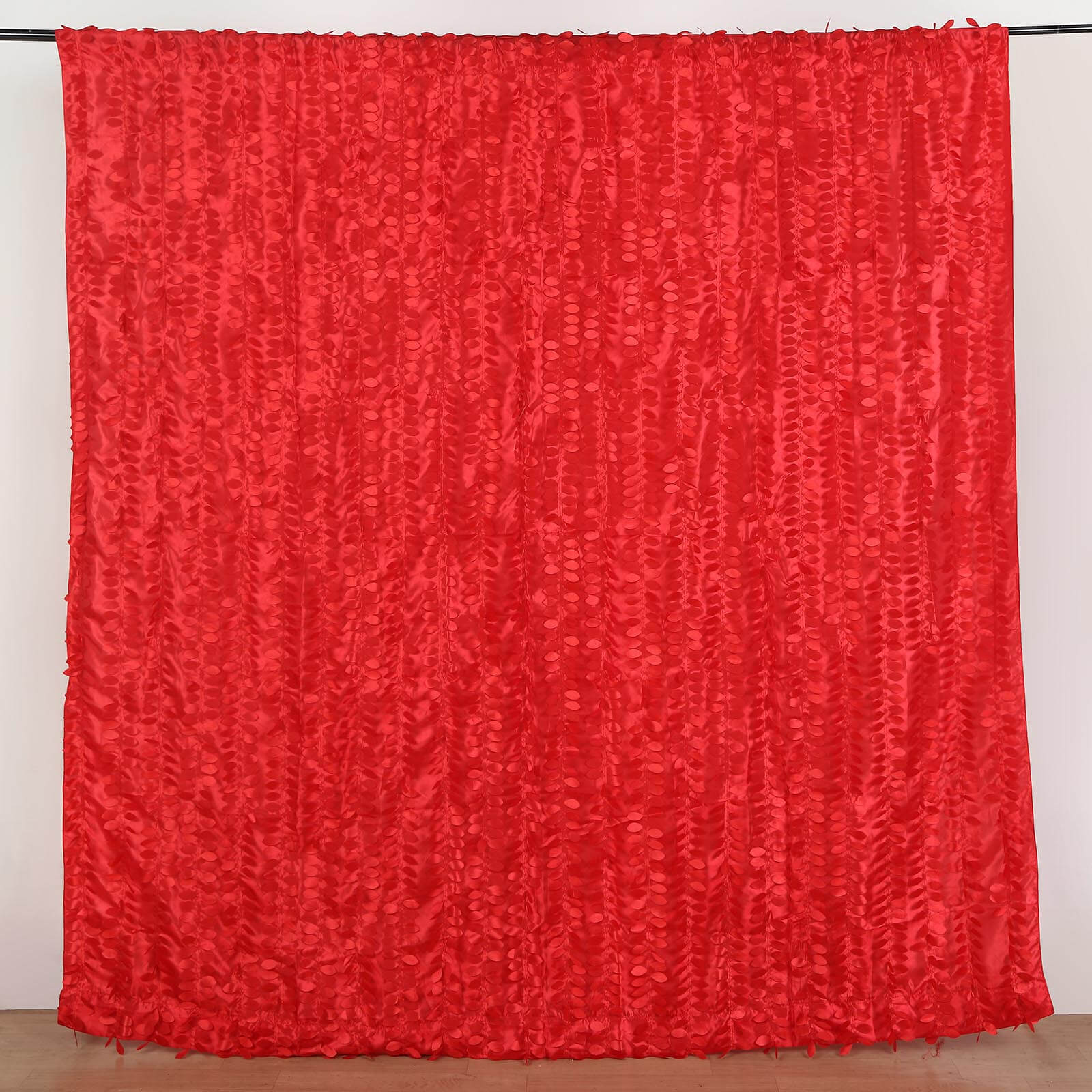 8ftx8ft Red 3D Leaf Petal Taffeta Event Curtain Drapes, Backdrop Event Panel With Rod Pocket