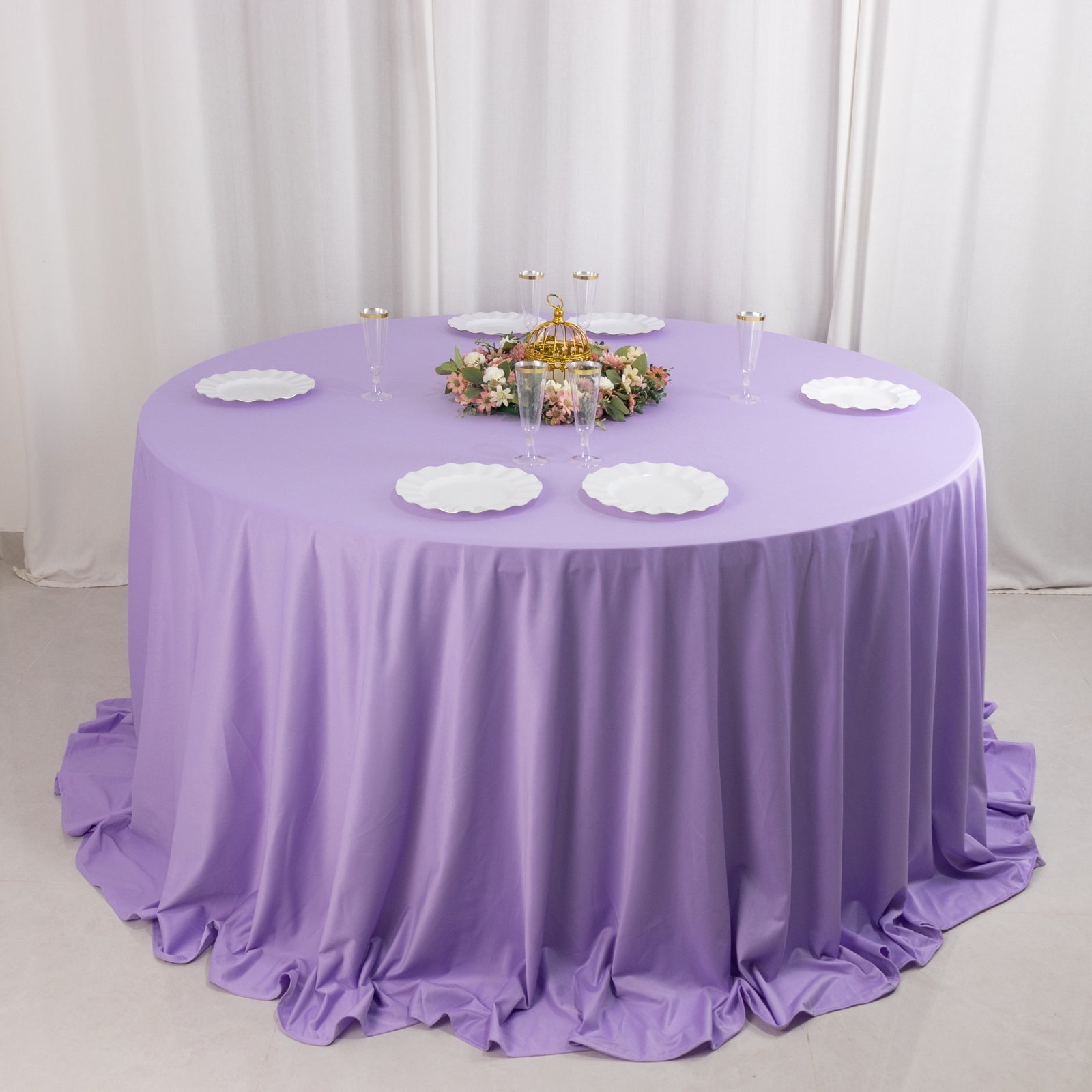 Premium Scuba Round 132 Tablecloth Lavender Lilac - Wrinkle Free & Stain Resistant Seamless Table Cover