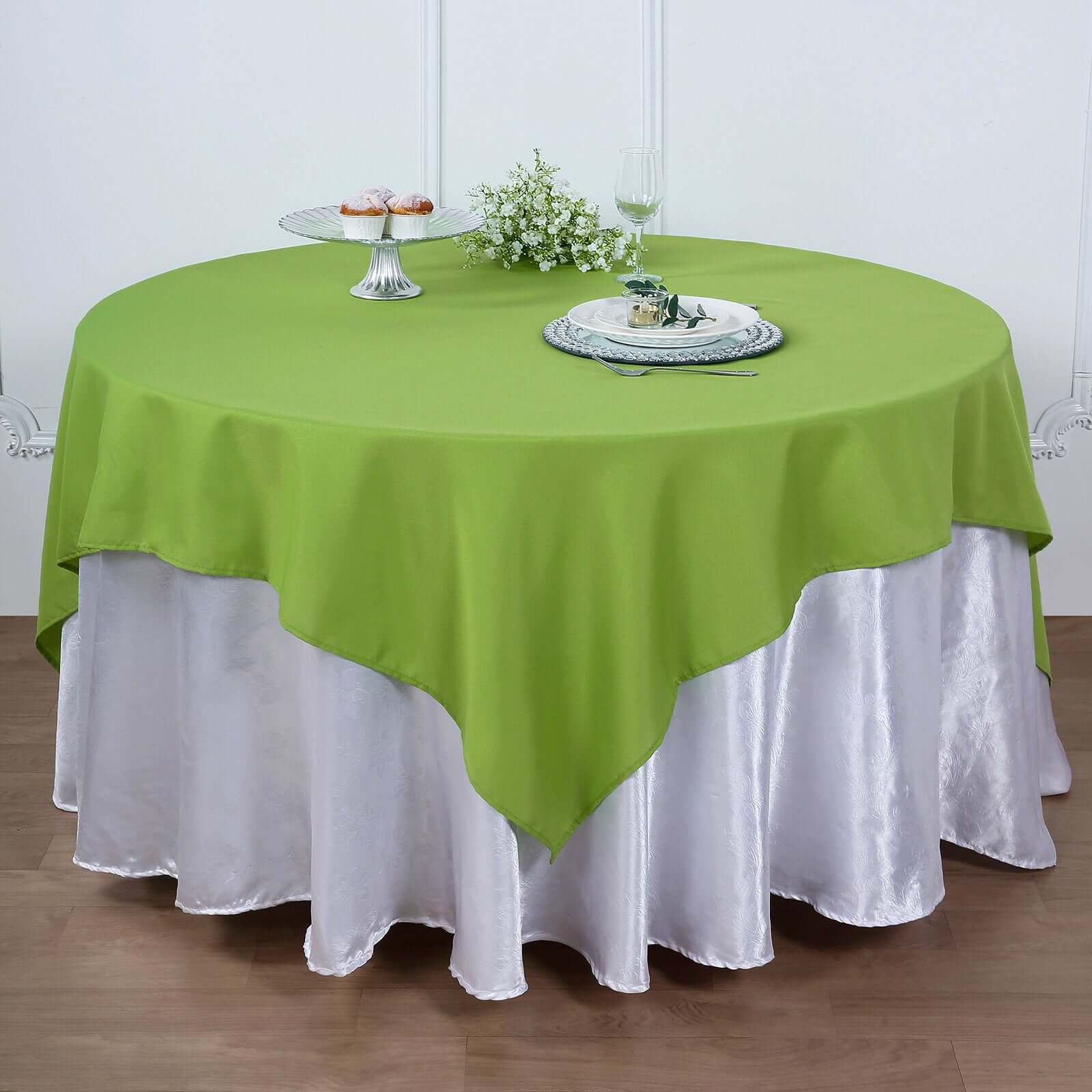 Polyester 90x90 Table Overlay Square Tablecloth Apple Green - Wrinkle-Resistant & Durable Table Cover