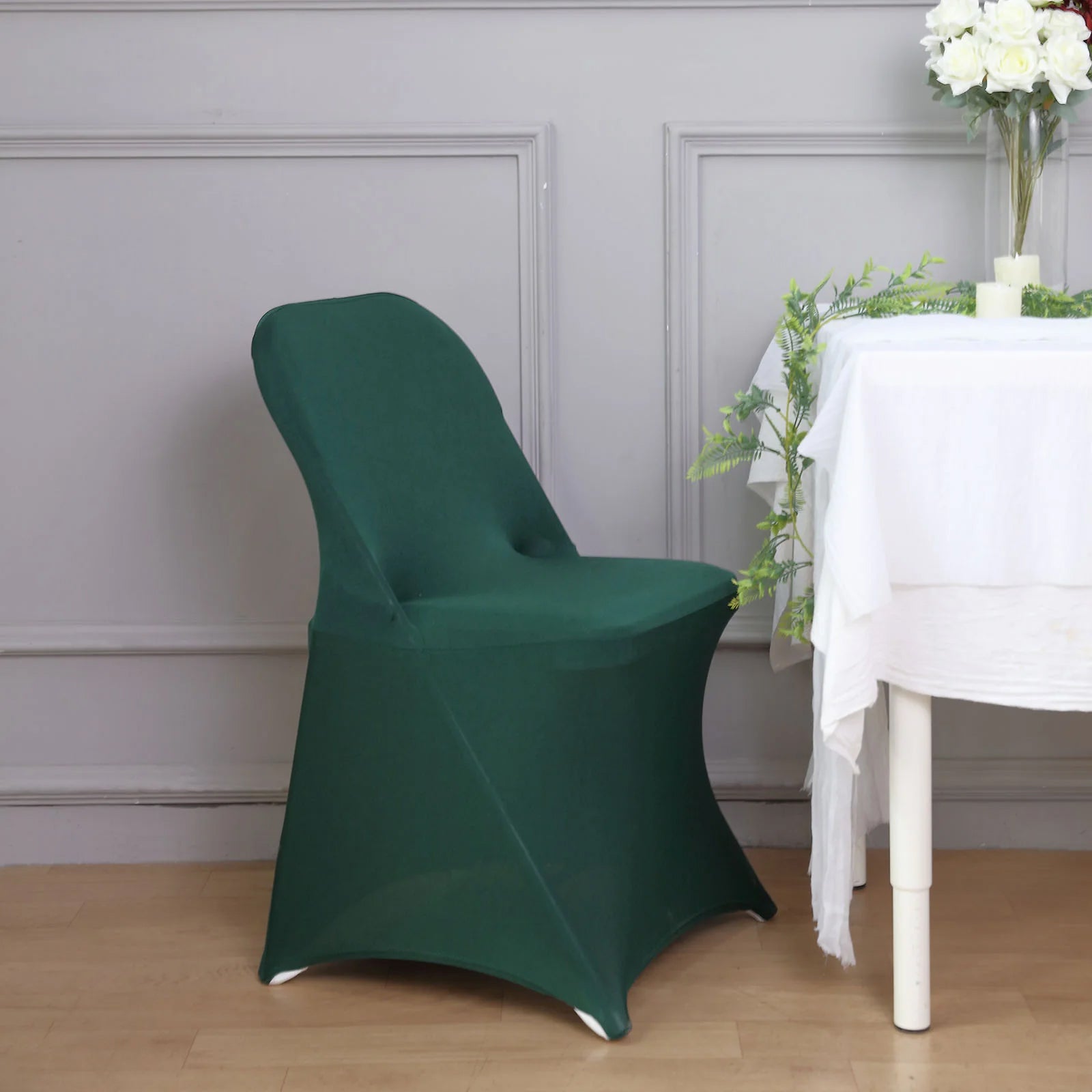 10 Pack Stretch Spandex Chair Covers Hunter Emerald Green for Folding Chairs - Durable 160GSM Fitted Slipcovers