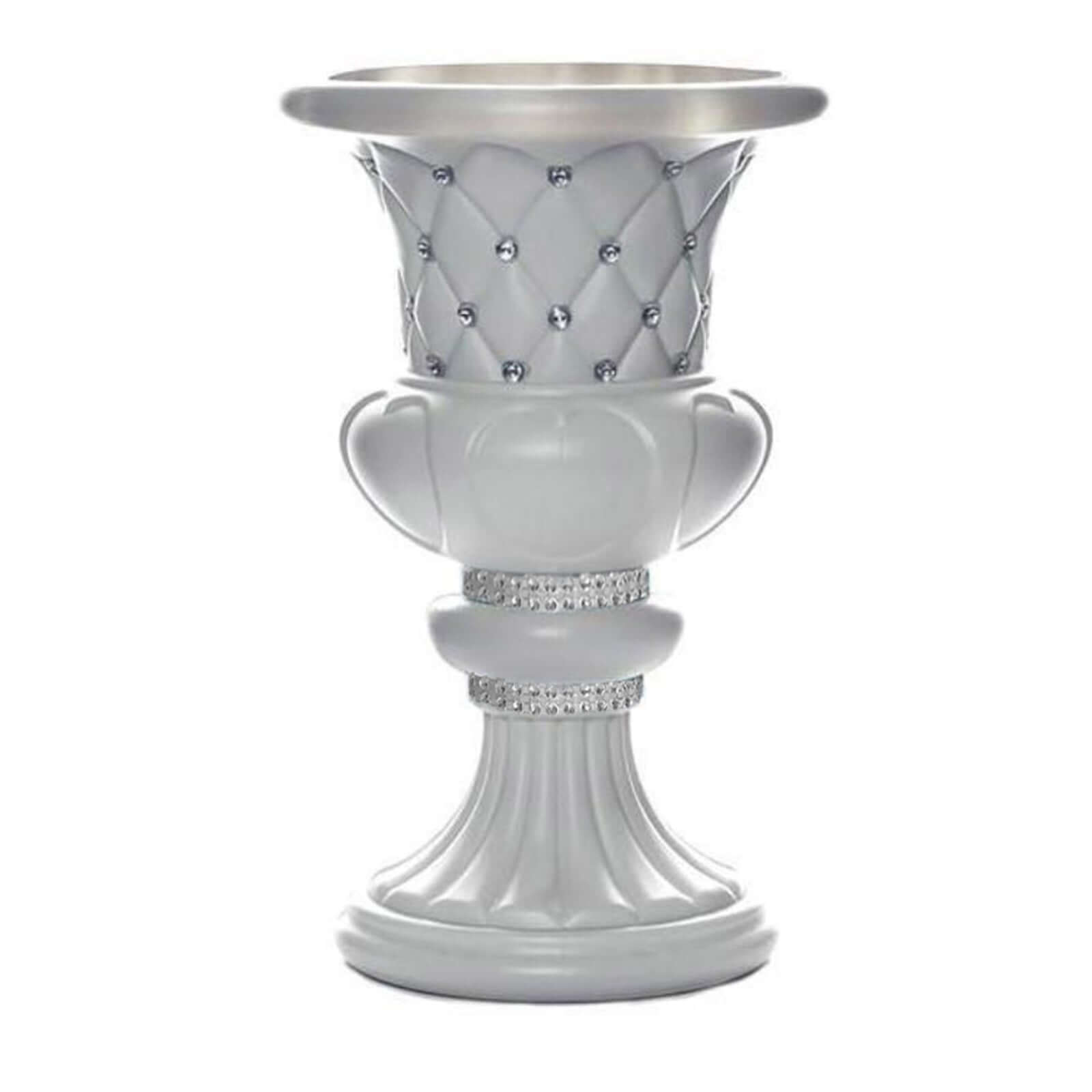 2 Pack White Crystal Beaded Italian Inspired Pedestal Stand Flower Plant Pillar With 10mm Crystal Studs - 18 Tall PVC