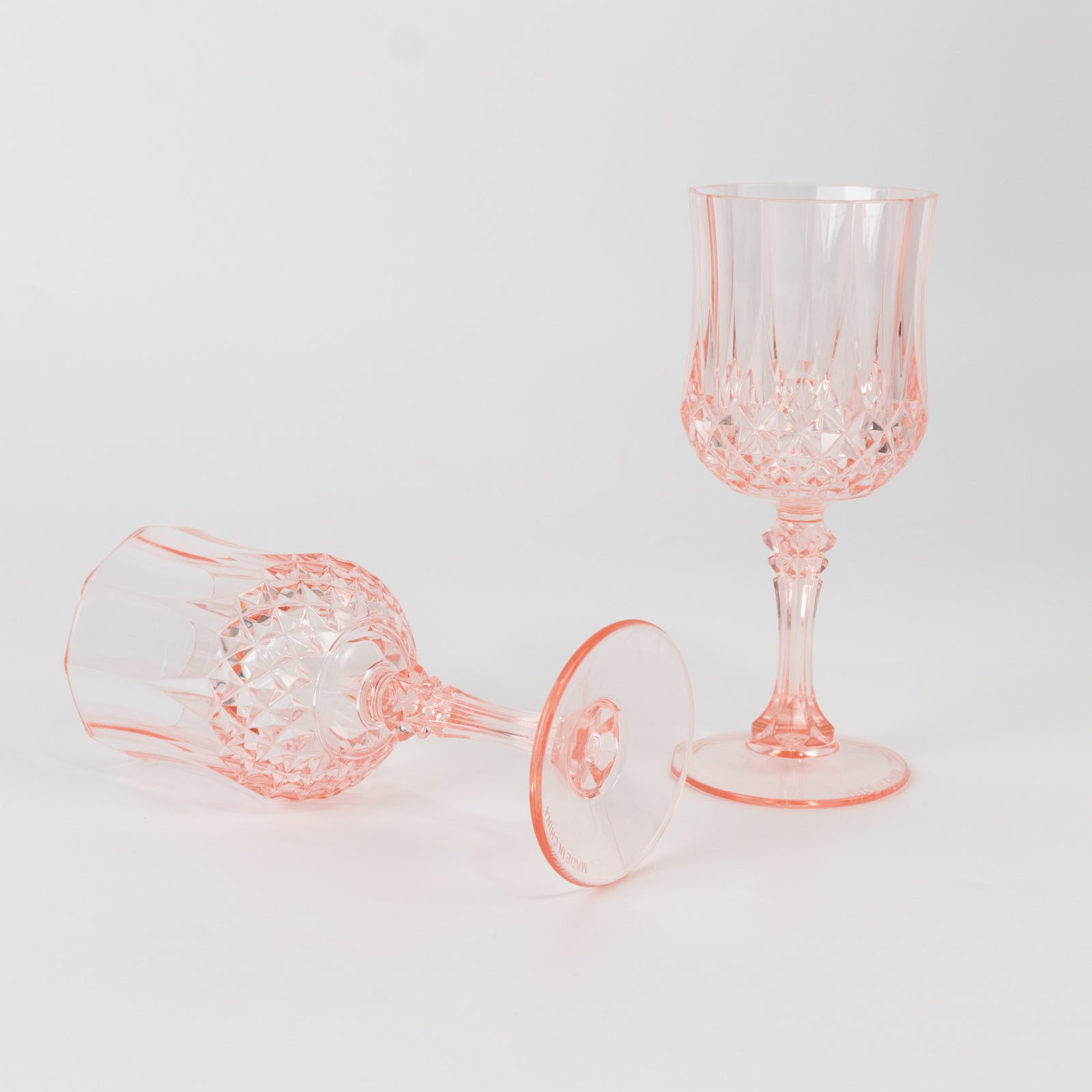 6-Pack Plastic Cocktail Goblets Transparent Blush Crystal Cut - Shatterproof Drinkware 8oz