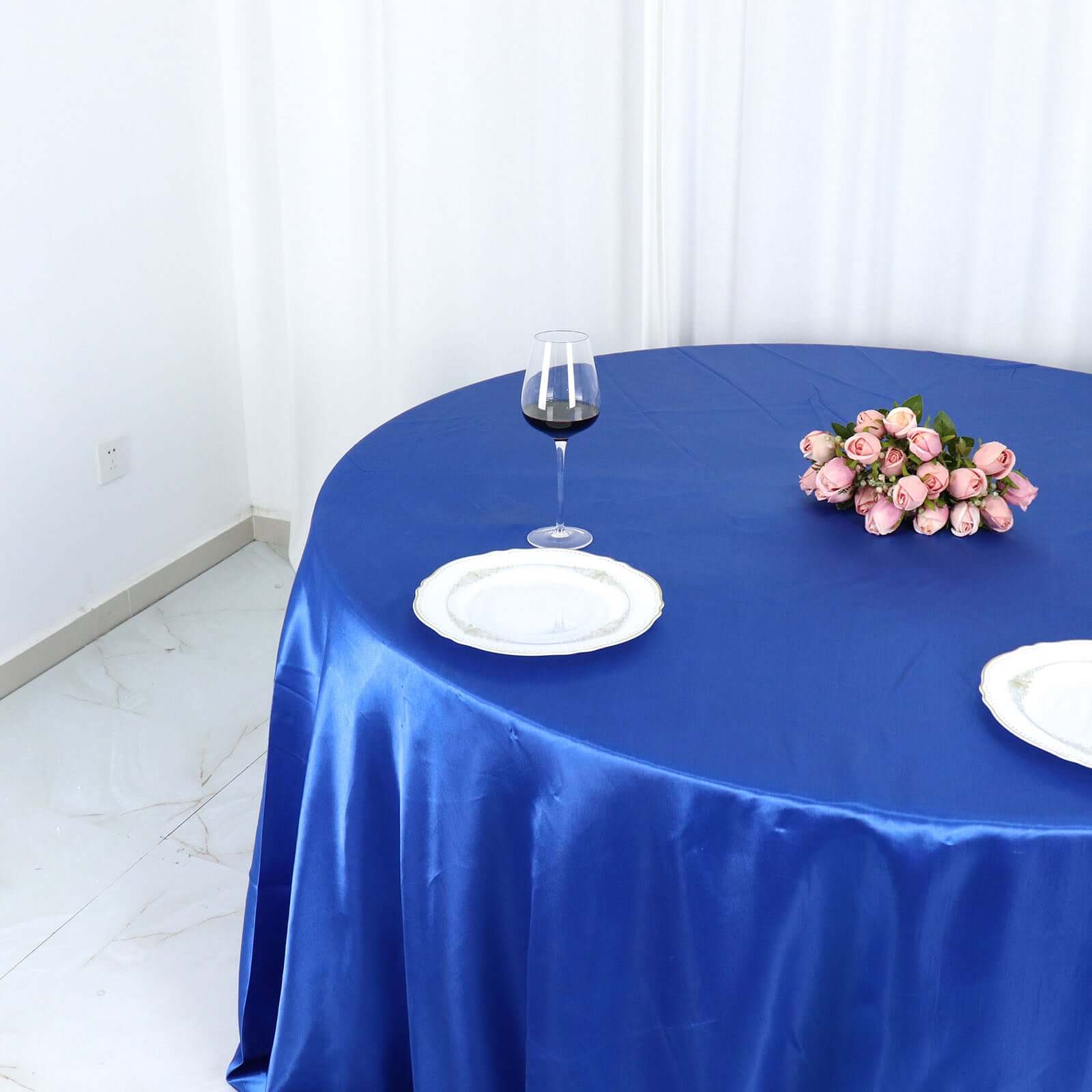 Satin 132 Round Tablecloth Royal Blue - Stylish Seamless Table Cover