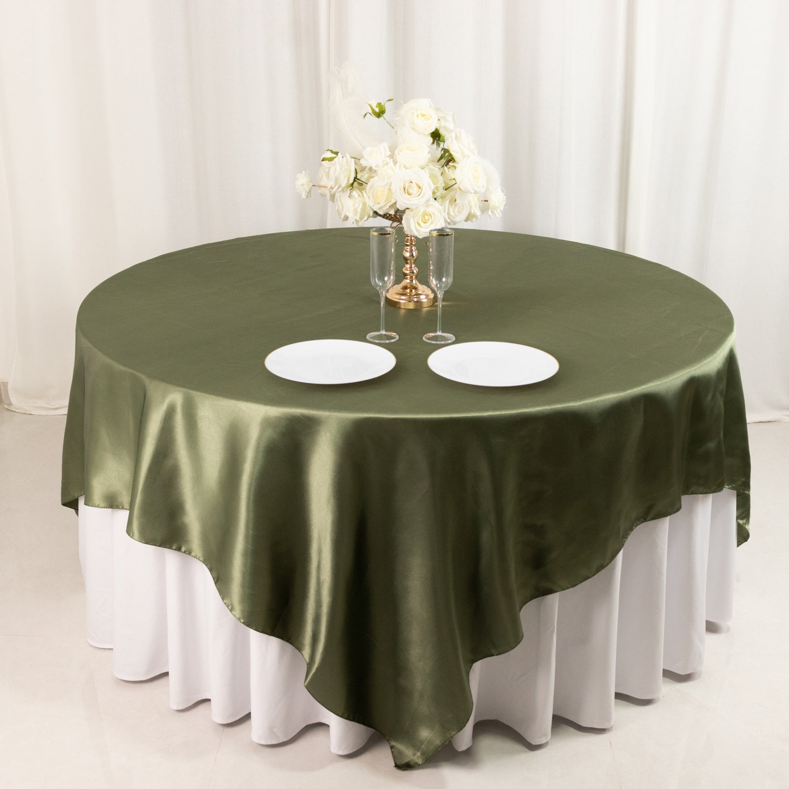 Satin 90x90 Table Overlay Square Tablecloth Dusty Sage Green - Smooth Finish Table Topper