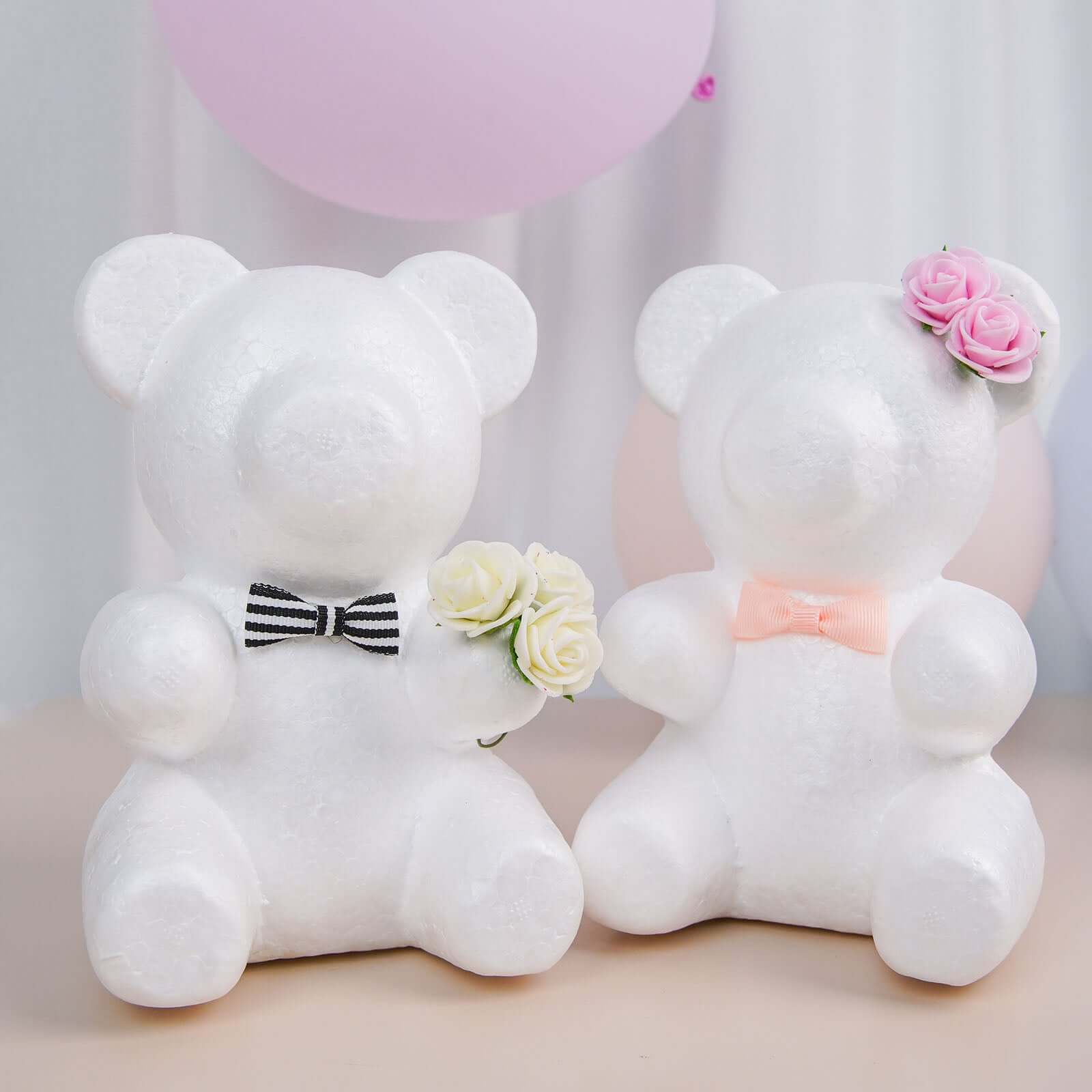 2 Pack 7 DIY White 3D Modeling StyroFoam Bears, Polystyrene Craft Foam Animals