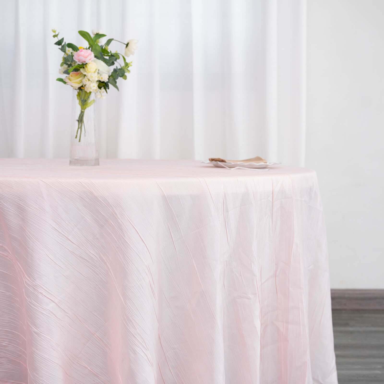 Taffeta 120 Round Tablecloth Blush - Seamless Accordion Crinkle Table Cover