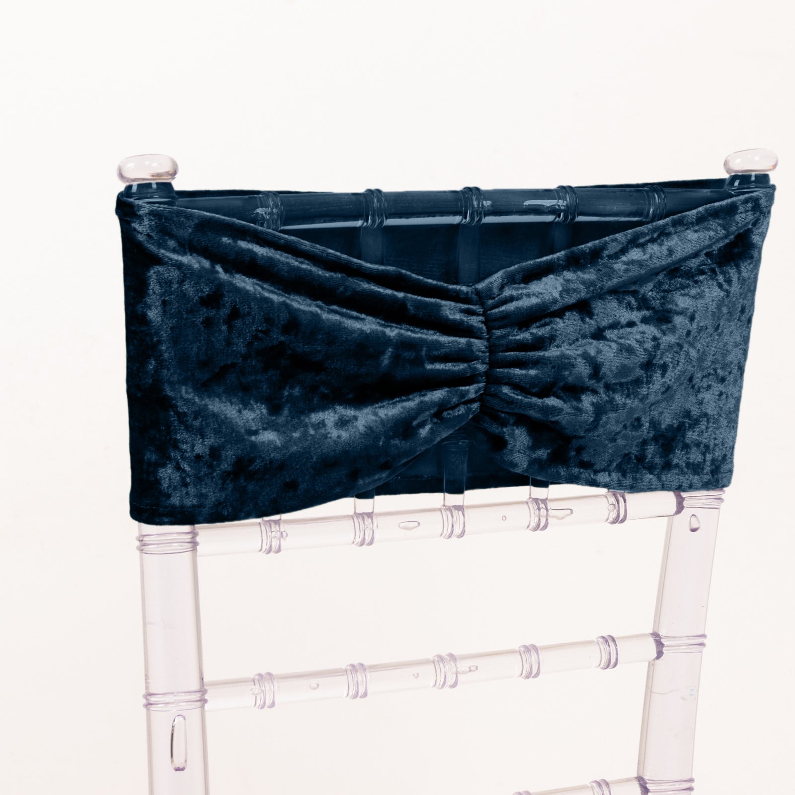 5 Pack Premium Crushed Velvet Chair Sashes Navy Blue Ruffle Style - Wrinkle-Free Textured Stretch Chair Bands