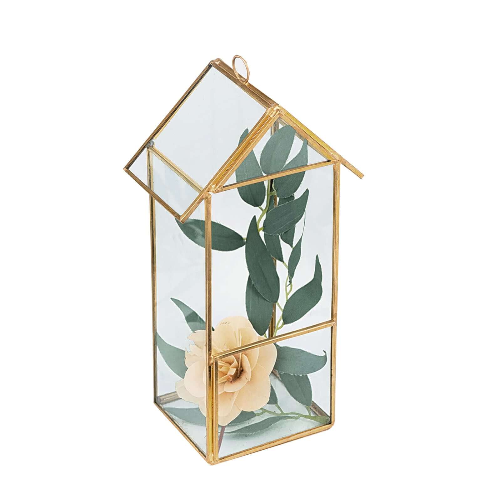 Glass Terrarium Hanging House Lantern Design Metal Gold - Versatile Holder for Air Plants & Displays 11