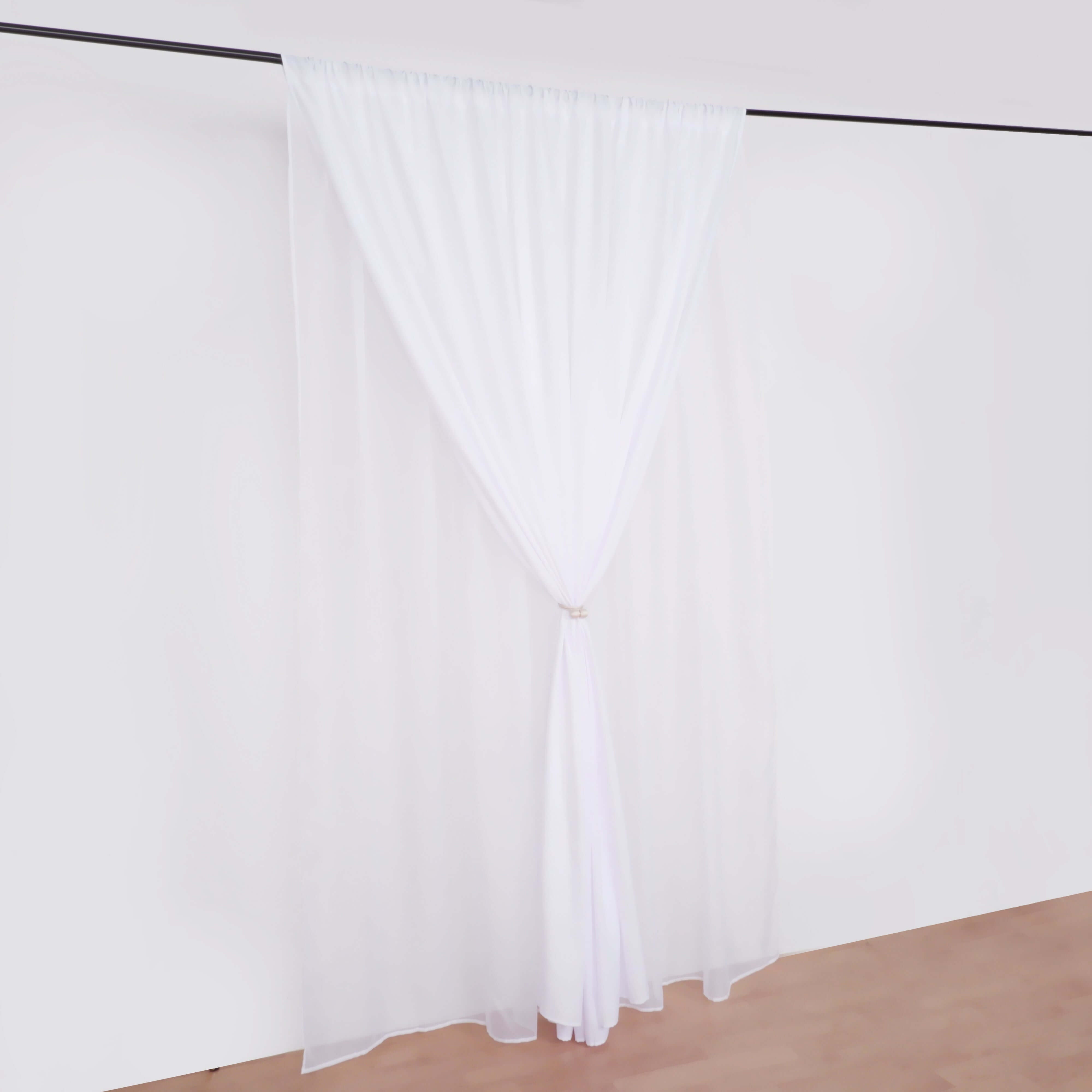 White Chiffon Polyester Event Curtain Drapes, Dual Layer Divider Backdrop Curtain Panels with Rod Pockets - 10ftx10ft