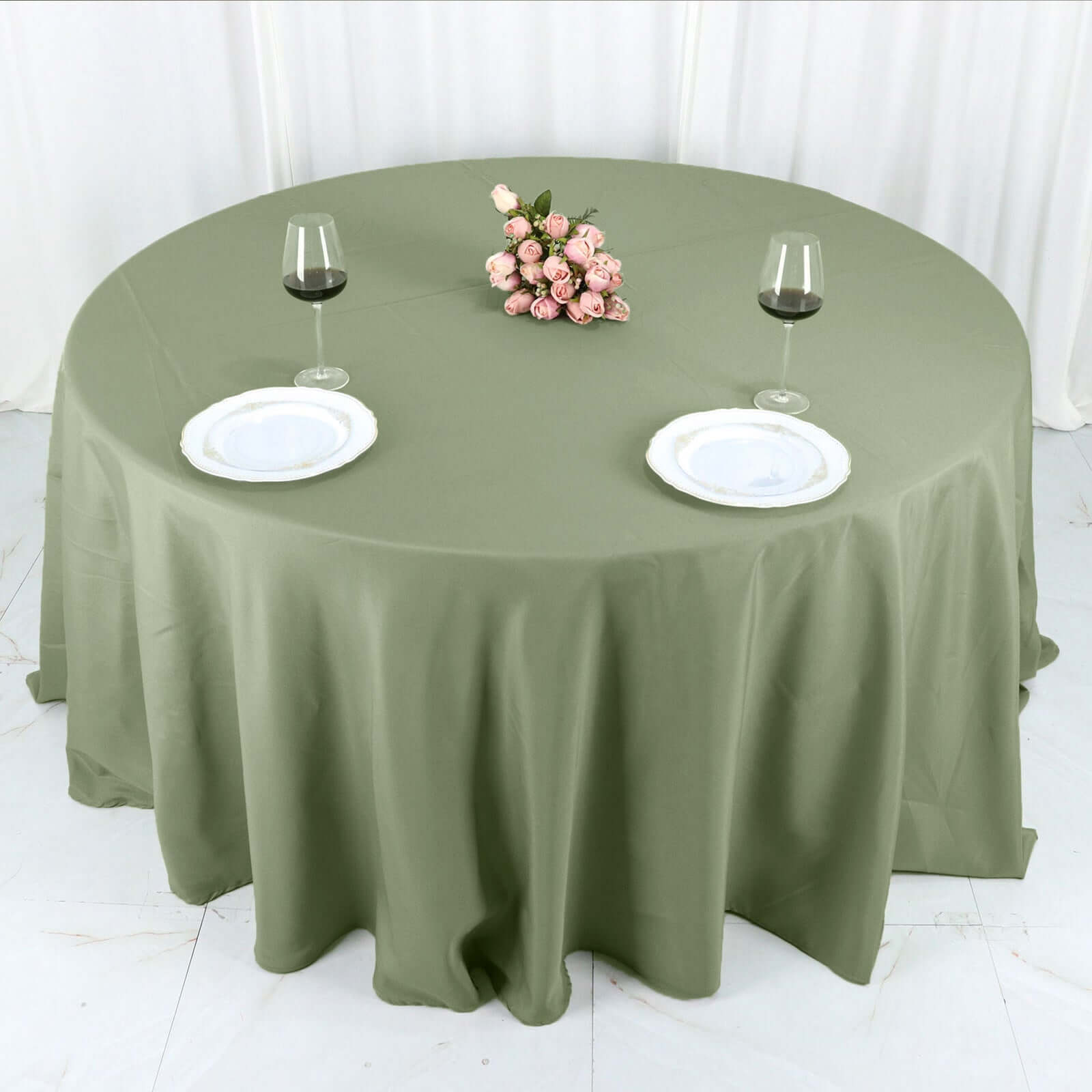 Polyester 132 Round Tablecloth Dusty Sage Green - Seamless Chic Table Cover