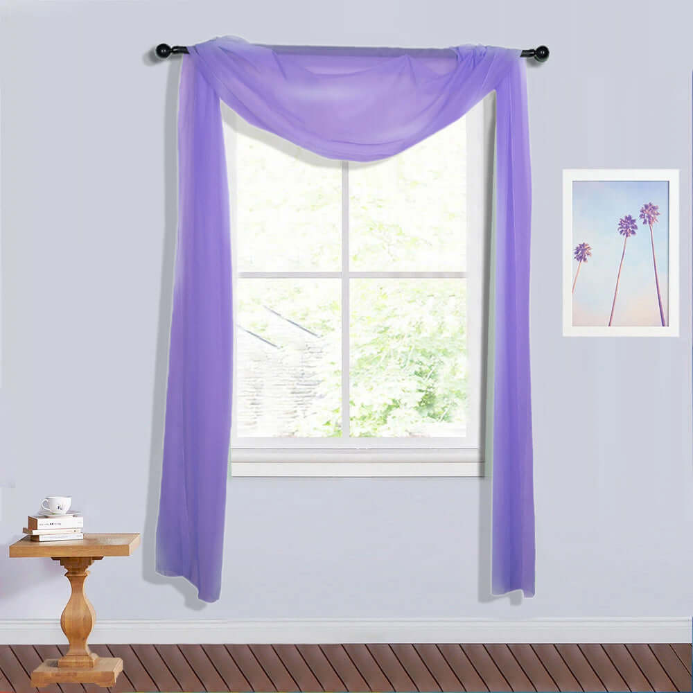 18ft Purple Sheer Organza Wedding Arch Drapery Fabric, Window Scarf Valance