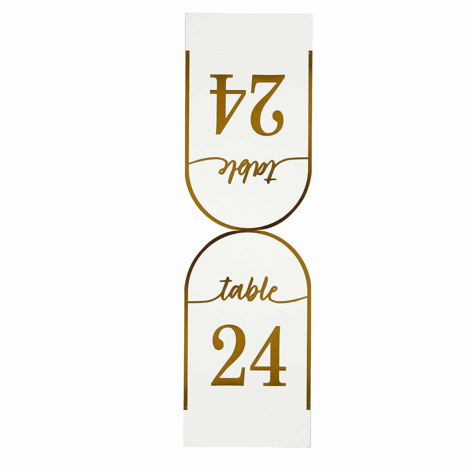 25-Pack Paper Wedding Table Numbers 1-25 White Arch Cutout Design - Sleek & Modern Free Standing Double Sided Table Tent Cards with Metallic Gold Foil Numbers 7