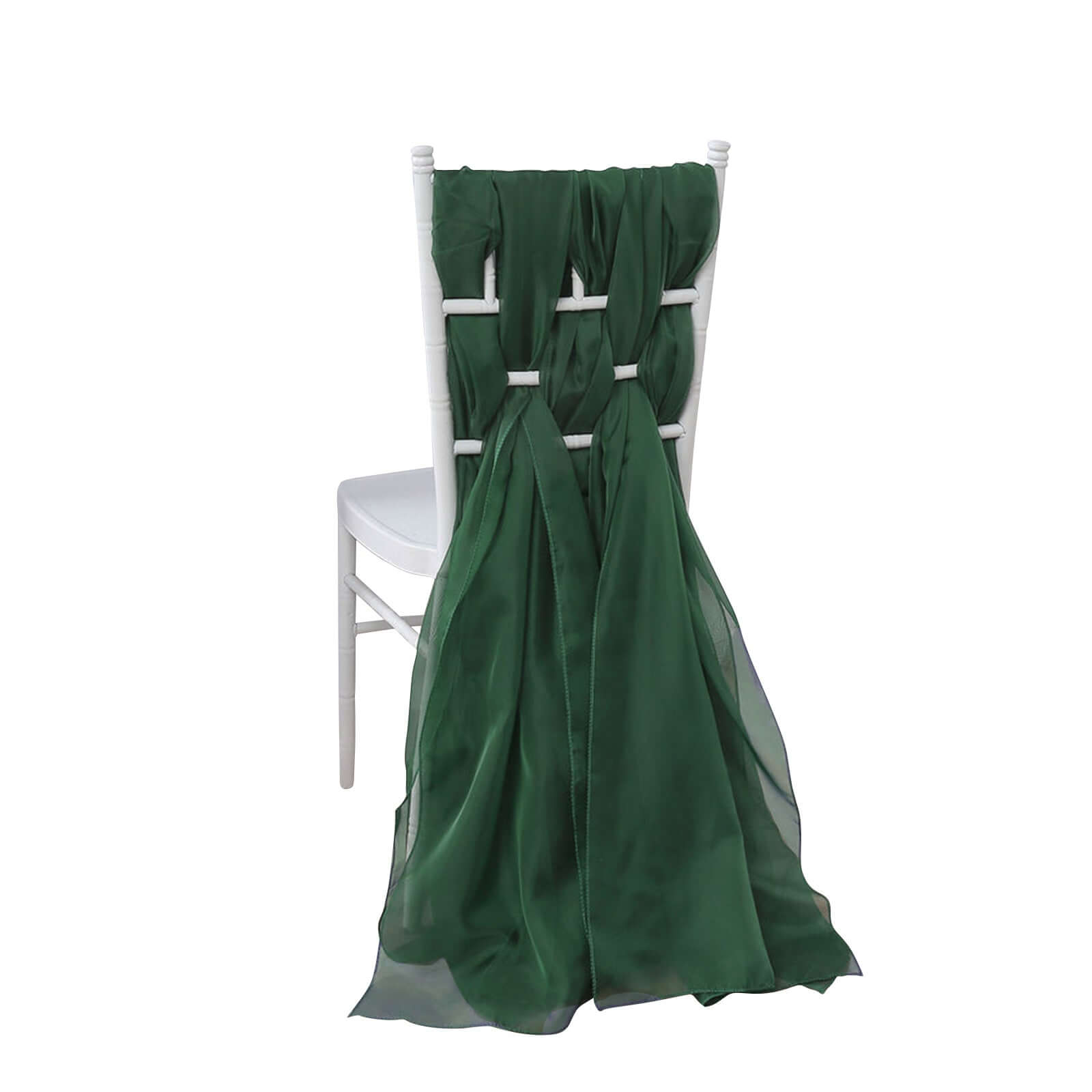 5 Pack Premium Chiffon Chair Sashes Hunter Emerald Green - Soft & Lightweight Designer Chair Bows 22x78