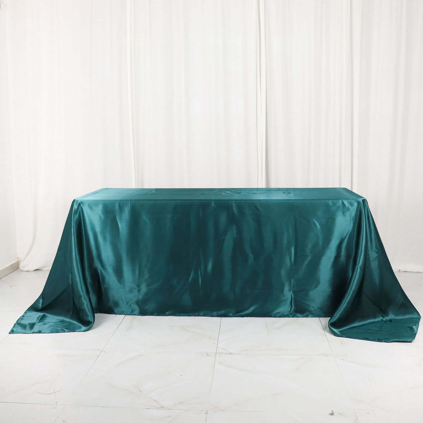 Satin Rectangular 90x132 Tablecloth Peacock Teal Satin - Seamless Table Cover