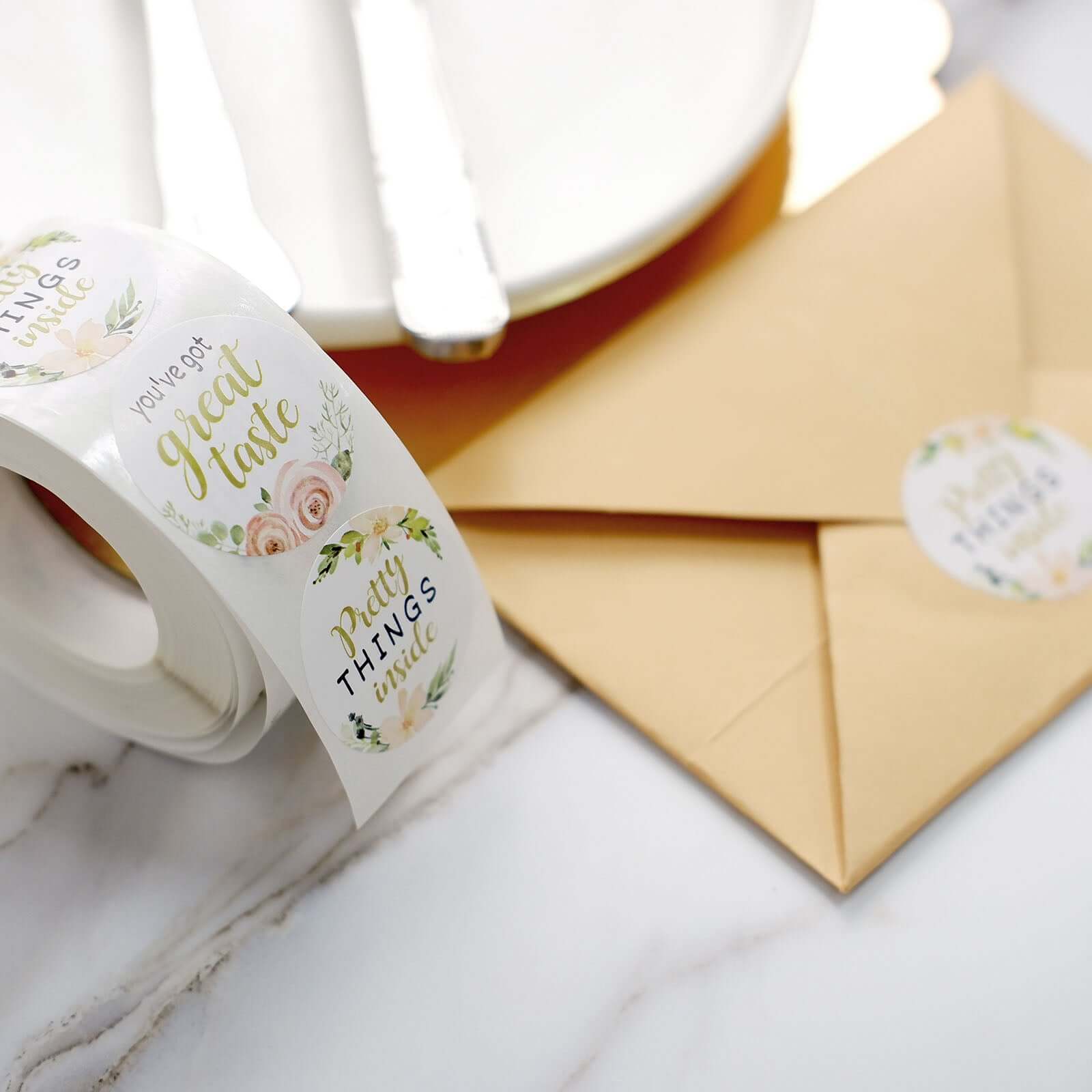 500Pcs 1.5 Thank You Themed Assorted Text Floral Stickers Roll, Labels For DIY Envelope Seal - Round