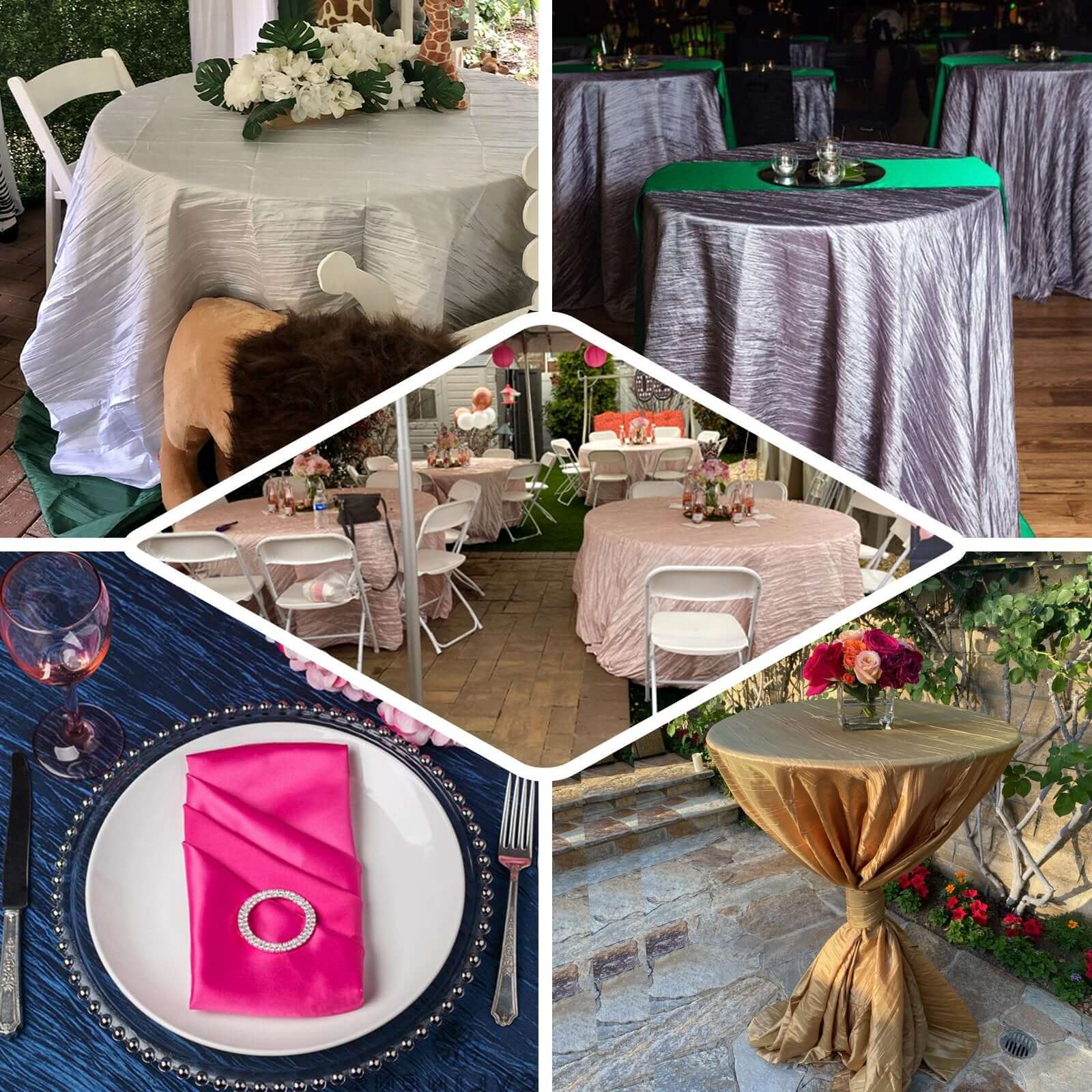 Taffeta 120 Round Tablecloth Blush - Seamless Accordion Crinkle Table Cover