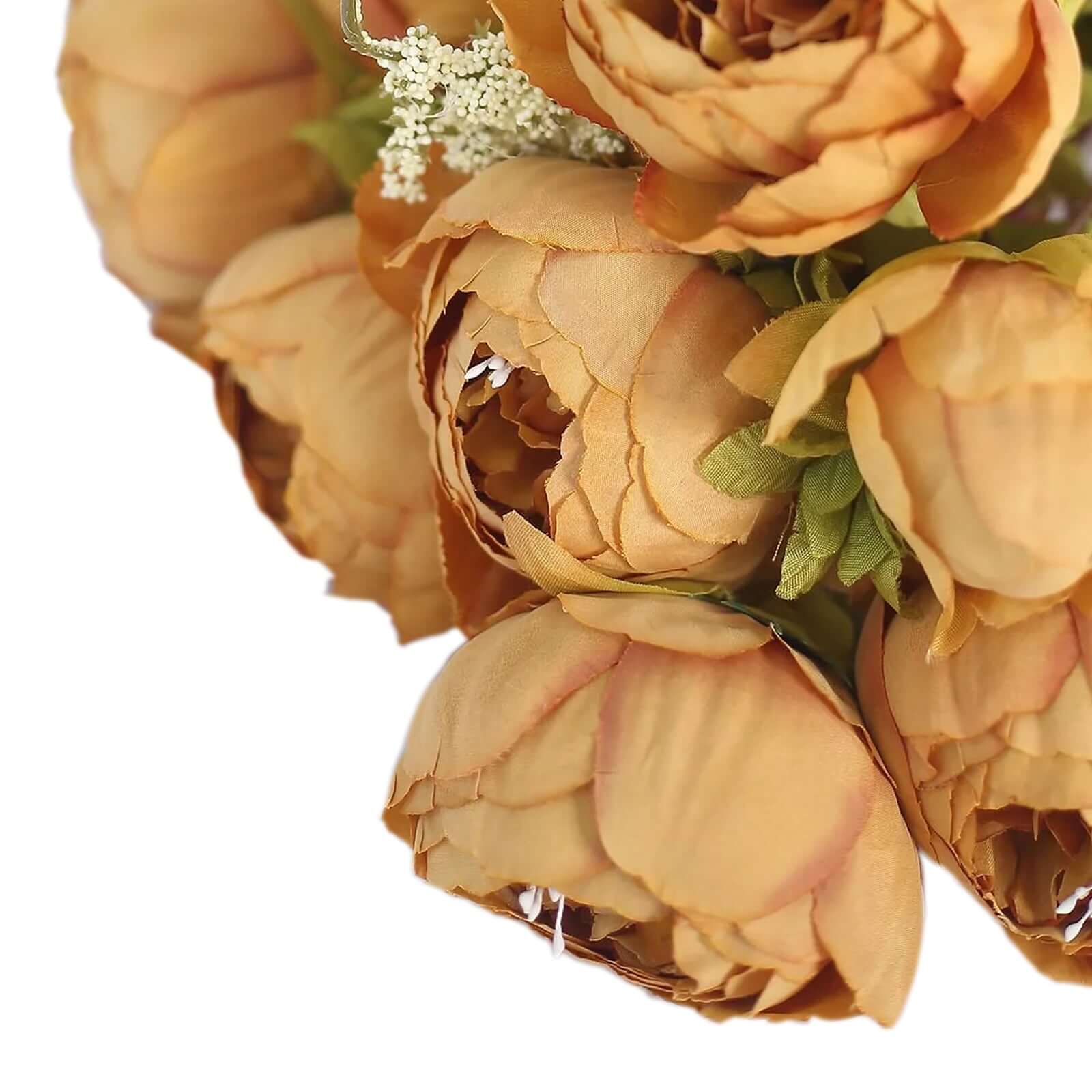 2 Pack 19 Gold Artificial Peony Flower Wedding Bouquets, Faux Silk Flower Arrangements