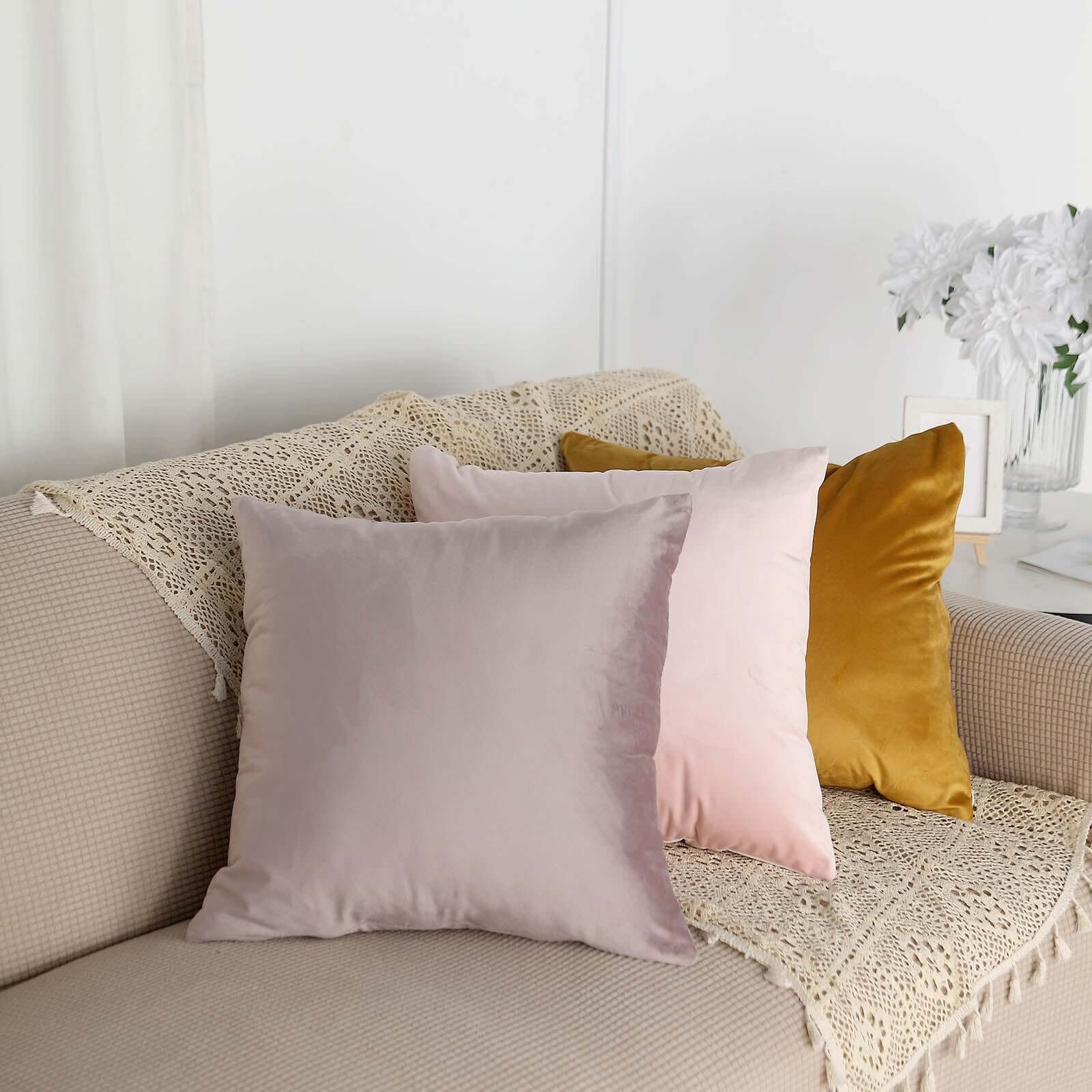 2 Pack 18 Mauve Soft Velvet Square Throw Pillow Cover