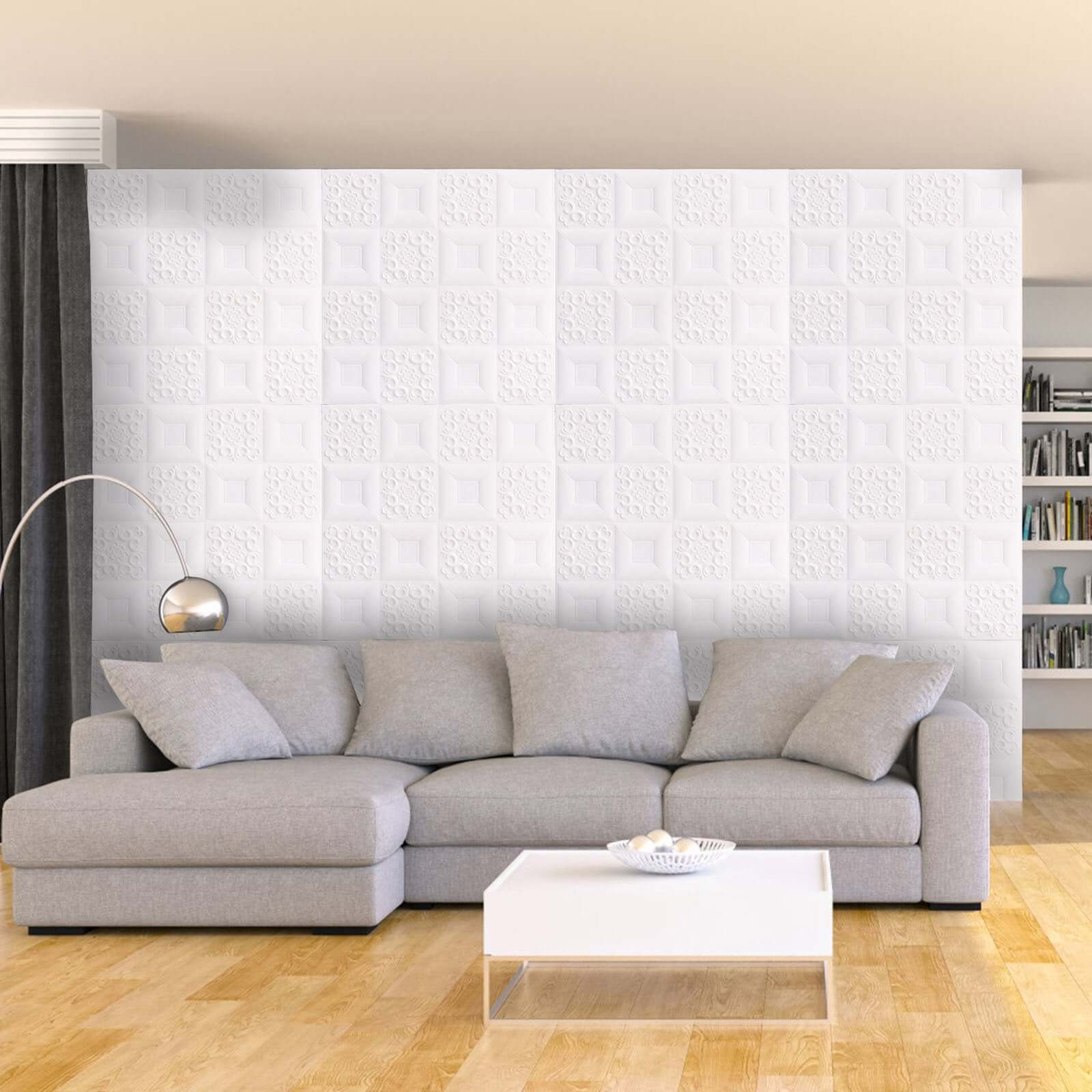 10 Pack 52 Sq ft 3D White Foam Self Adhesive Wall Panels - French Design