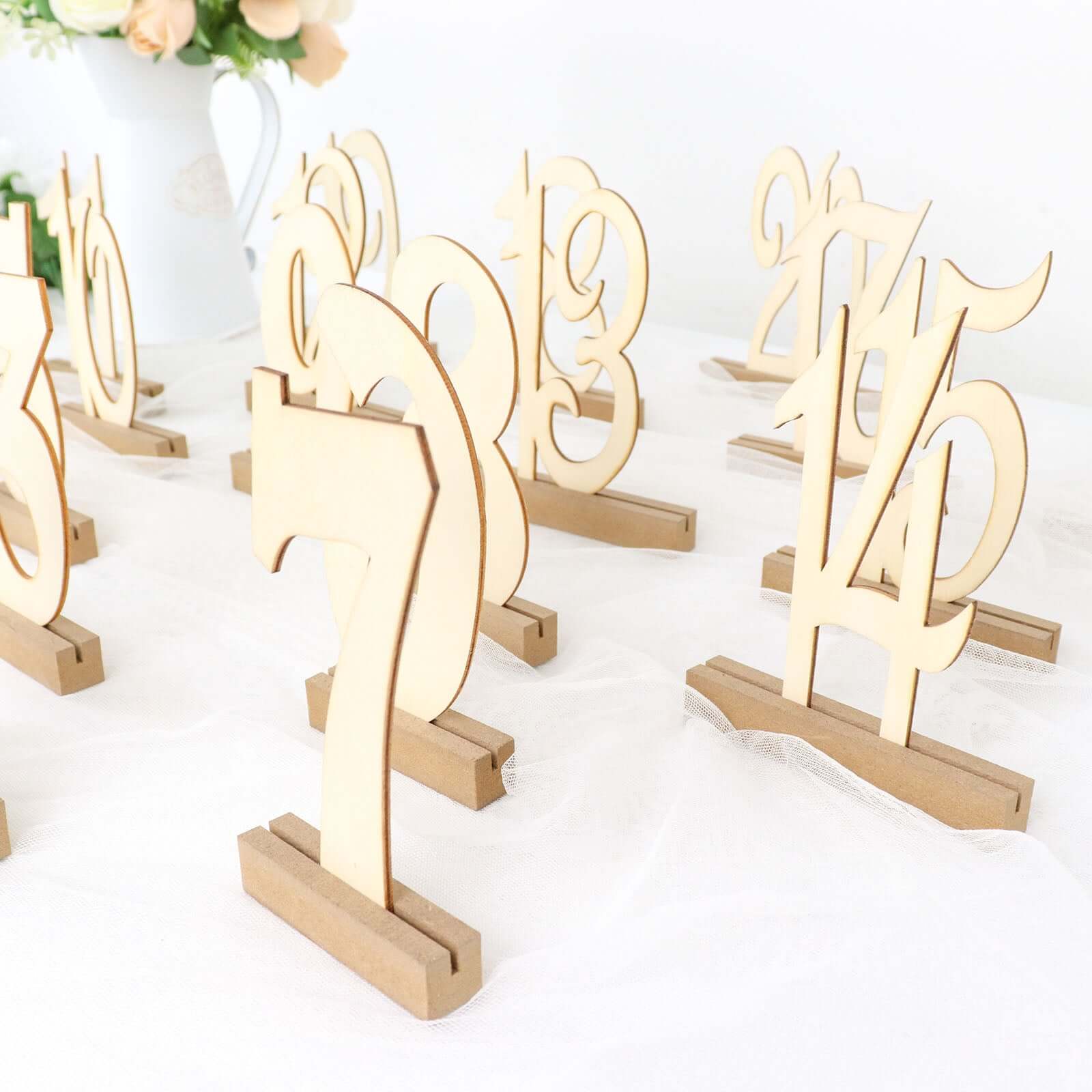 20-Pack Wooden Wedding Table Numbers Natural 1-20 with Holder Base - Perfect Rustic Signs for Receptions 6