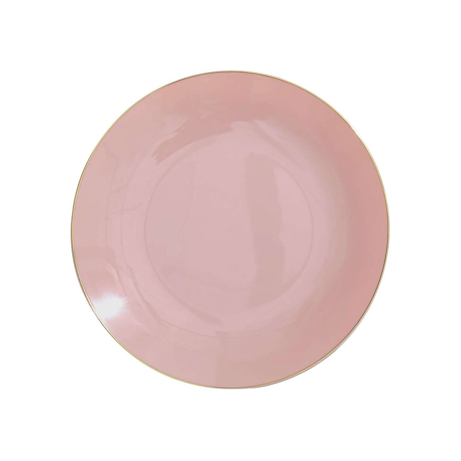 10-Pack Plastic 8 Round Dessert Plates in Dusty Rose with Gold Rim - Glossy Disposable Appetizer Salad Plates