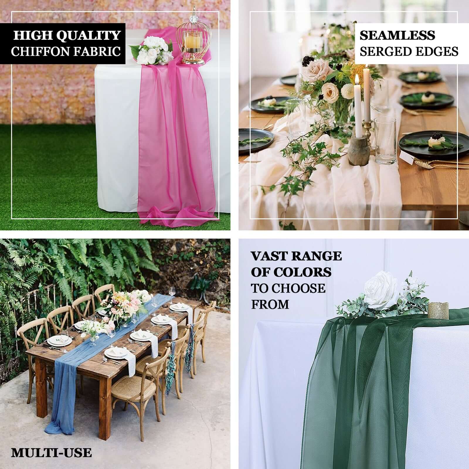 Premium Chiffon 6ft Table Runner Eucalyptus Sage - Flowy & Lightweight Table Decor