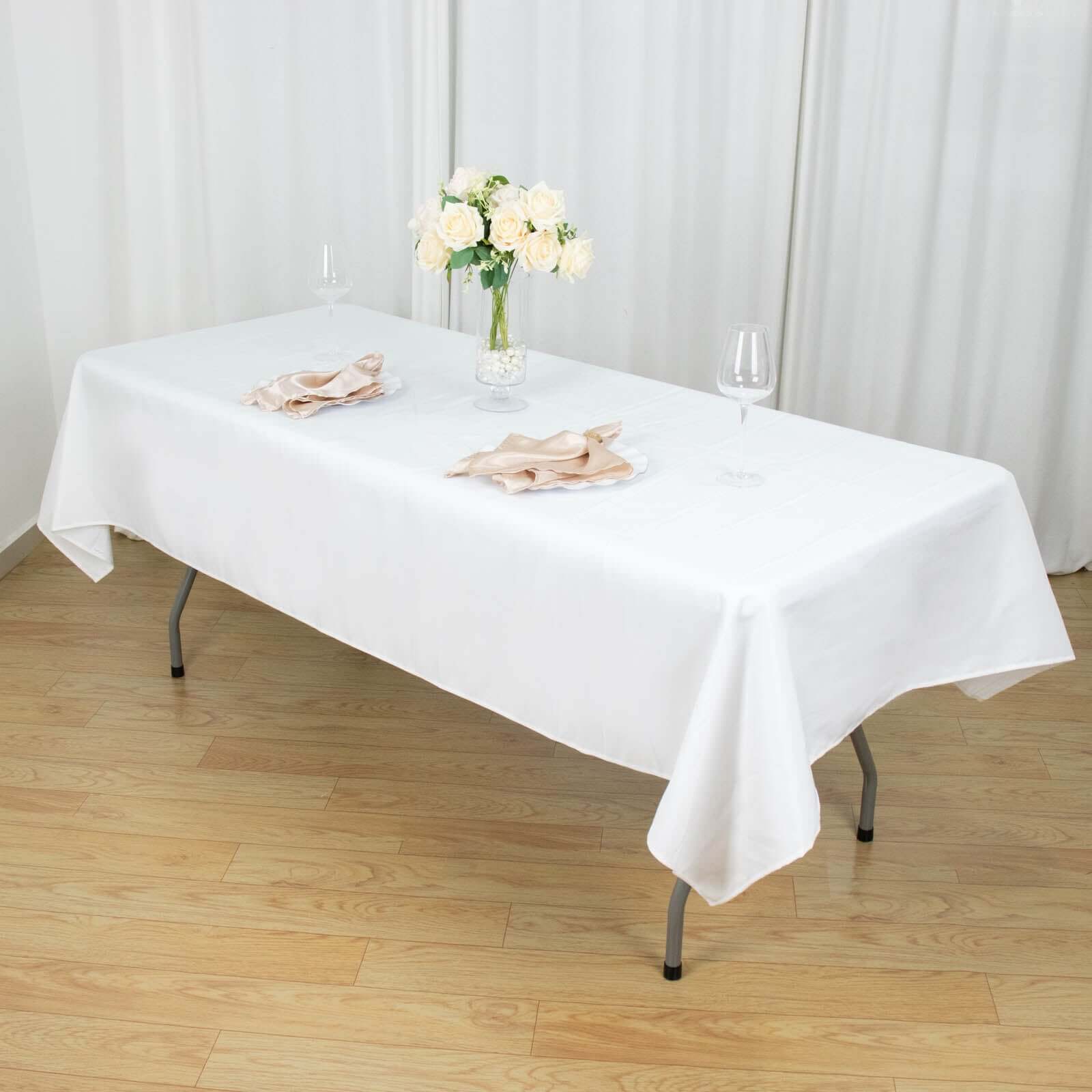 Premium Polyester 54x96 Rectangle Tablecloth White - Durable 220GSM Stain-Resistant Fabric for Weddings & Events