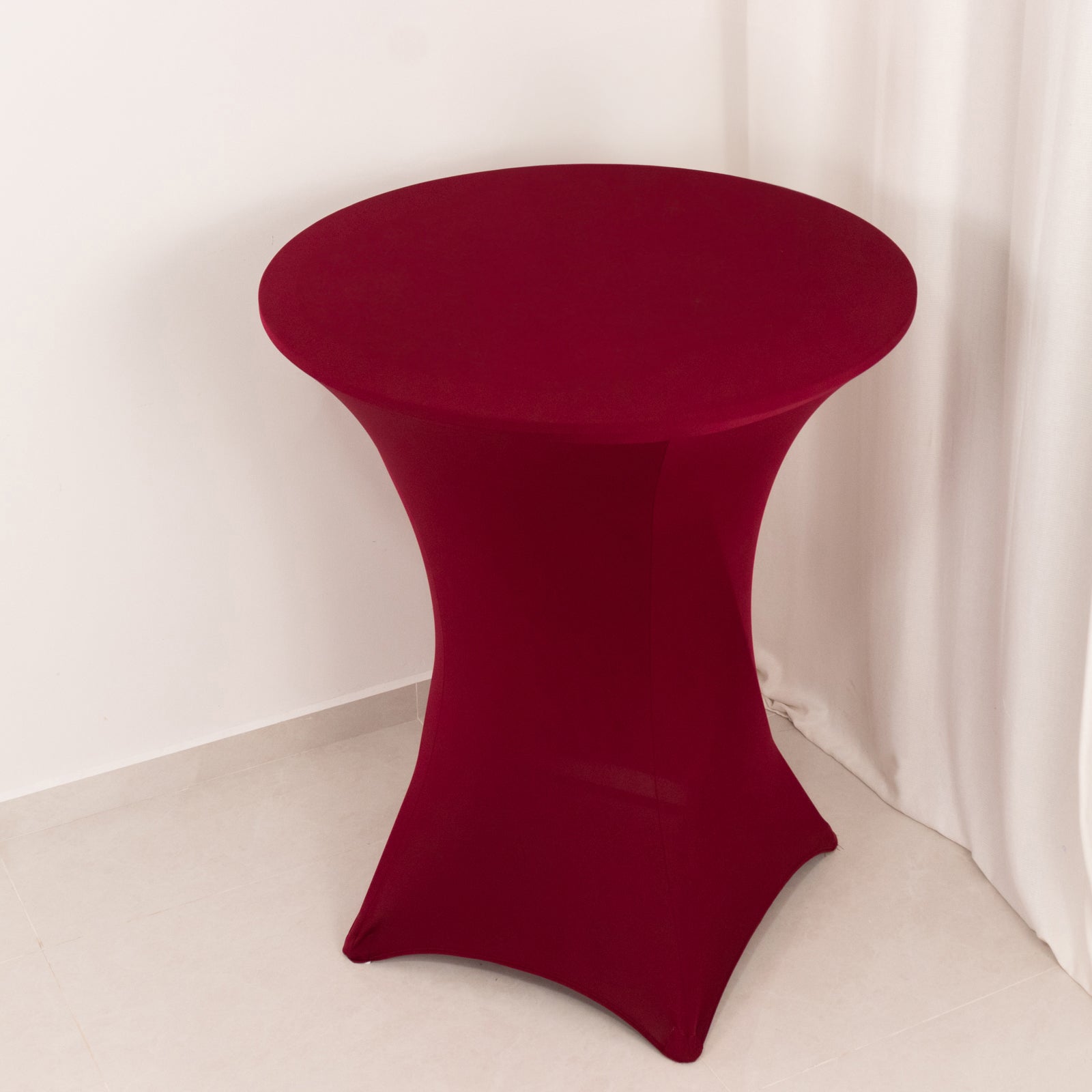 Spandex 33-36 Round Cocktail Table Cover Burgundy - Easy to Maintain Stretch Fitted Highboy Tablecloth