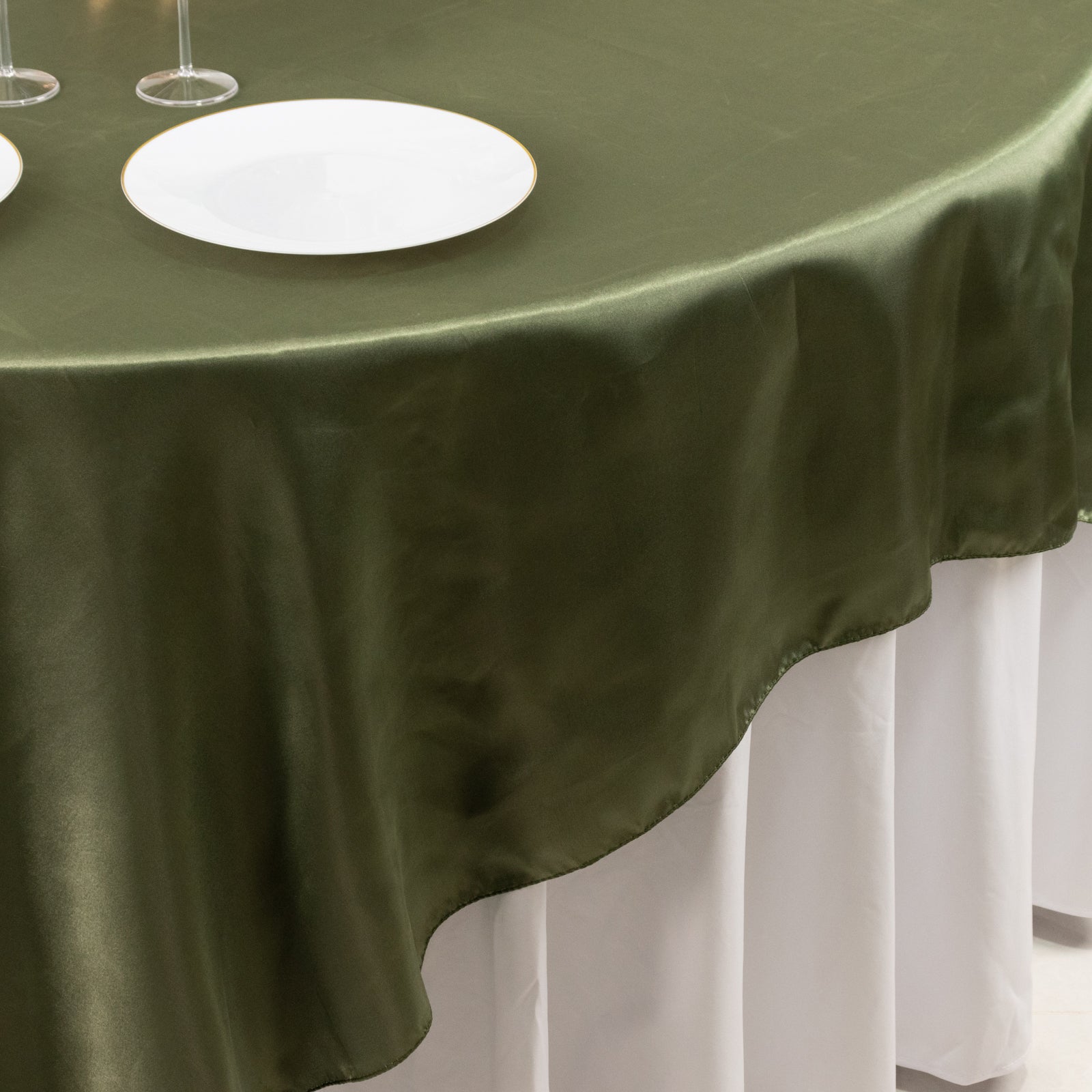 Satin 90x90 Table Overlay Square Tablecloth Dusty Sage Green - Smooth Finish Table Topper